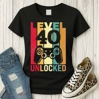 Funny Level 40 Unlocked Him BDay Turning 40th Birthday Women's T-Shirt thumb 3