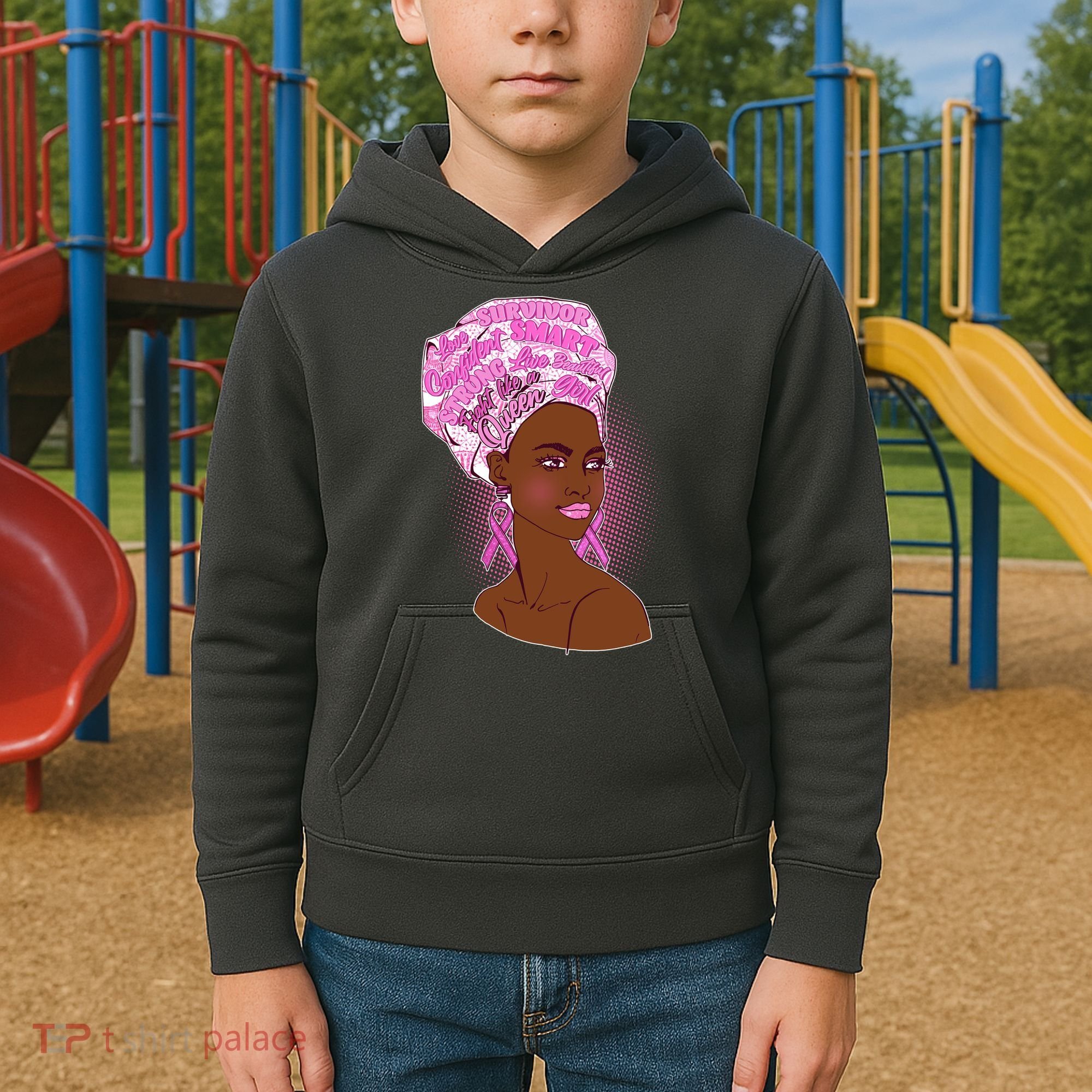 Fight Like A Queen Breast Cancer Awareness Kids Hoodie