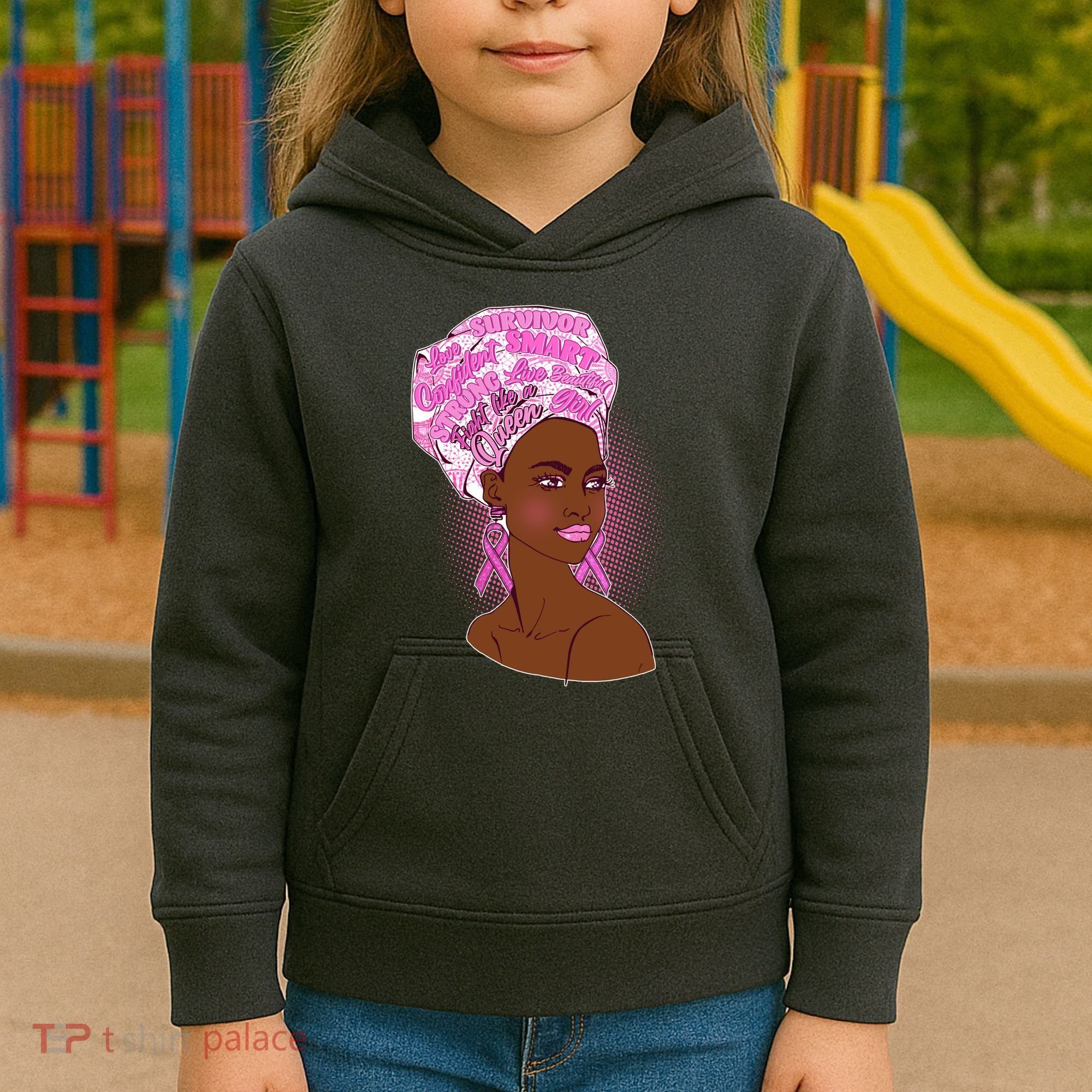 Fight Like A Queen Breast Cancer Awareness Kids Hoodie