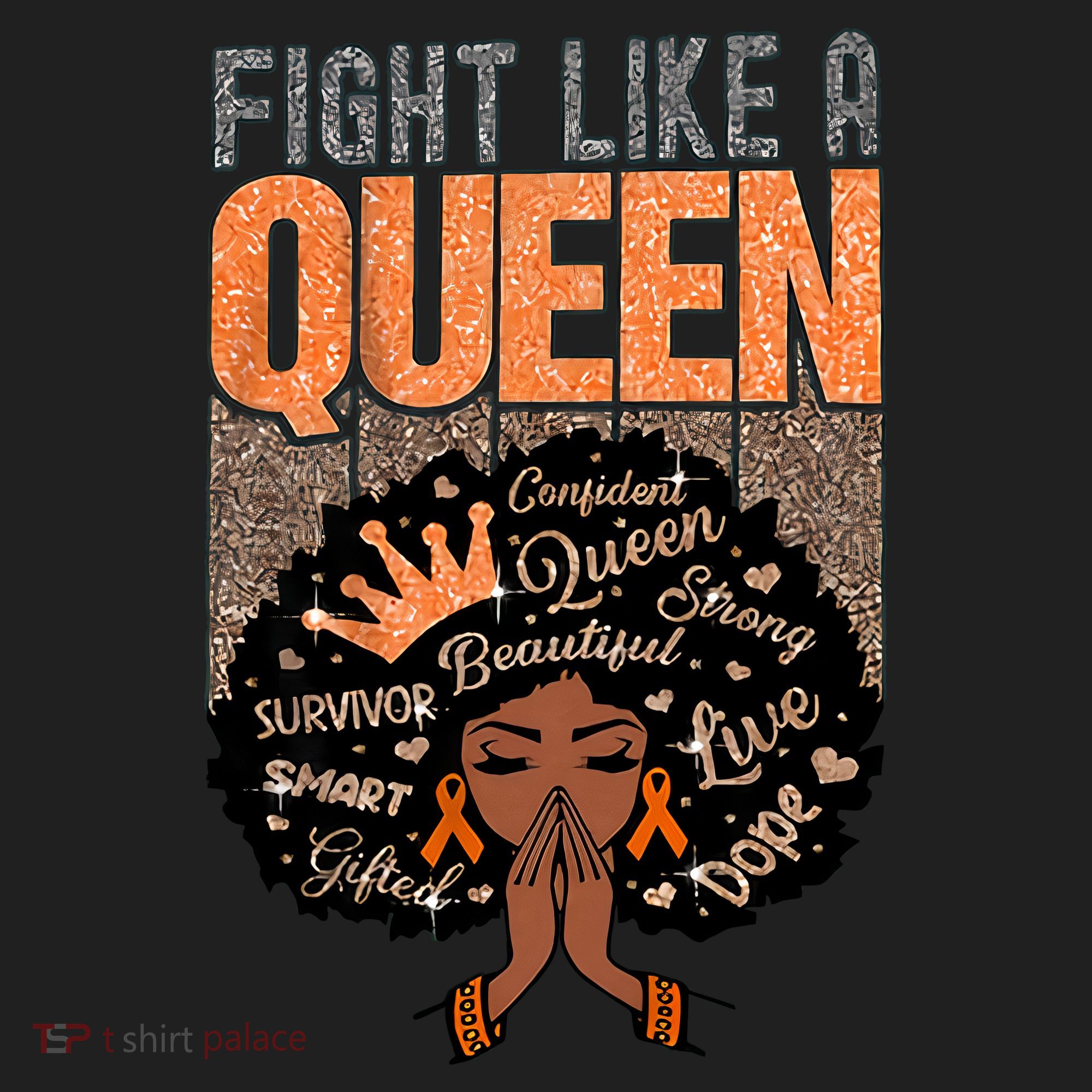Fight Like A Queen Orange Ribbon Multiple Sclerosis Awareness Black Women Women's Sweatshirt