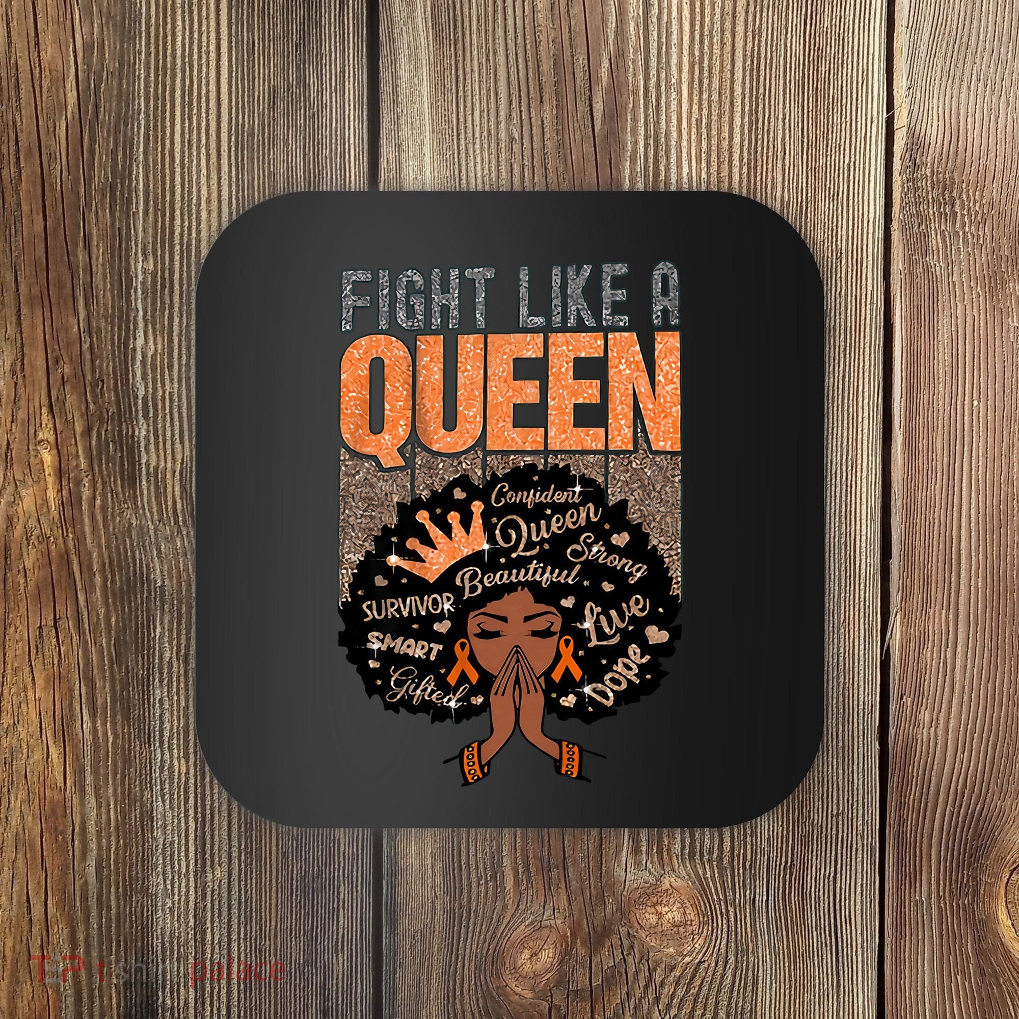 Fight Like A Queen Orange Ribbon Multiple Sclerosis Awareness Black Women Coaster
