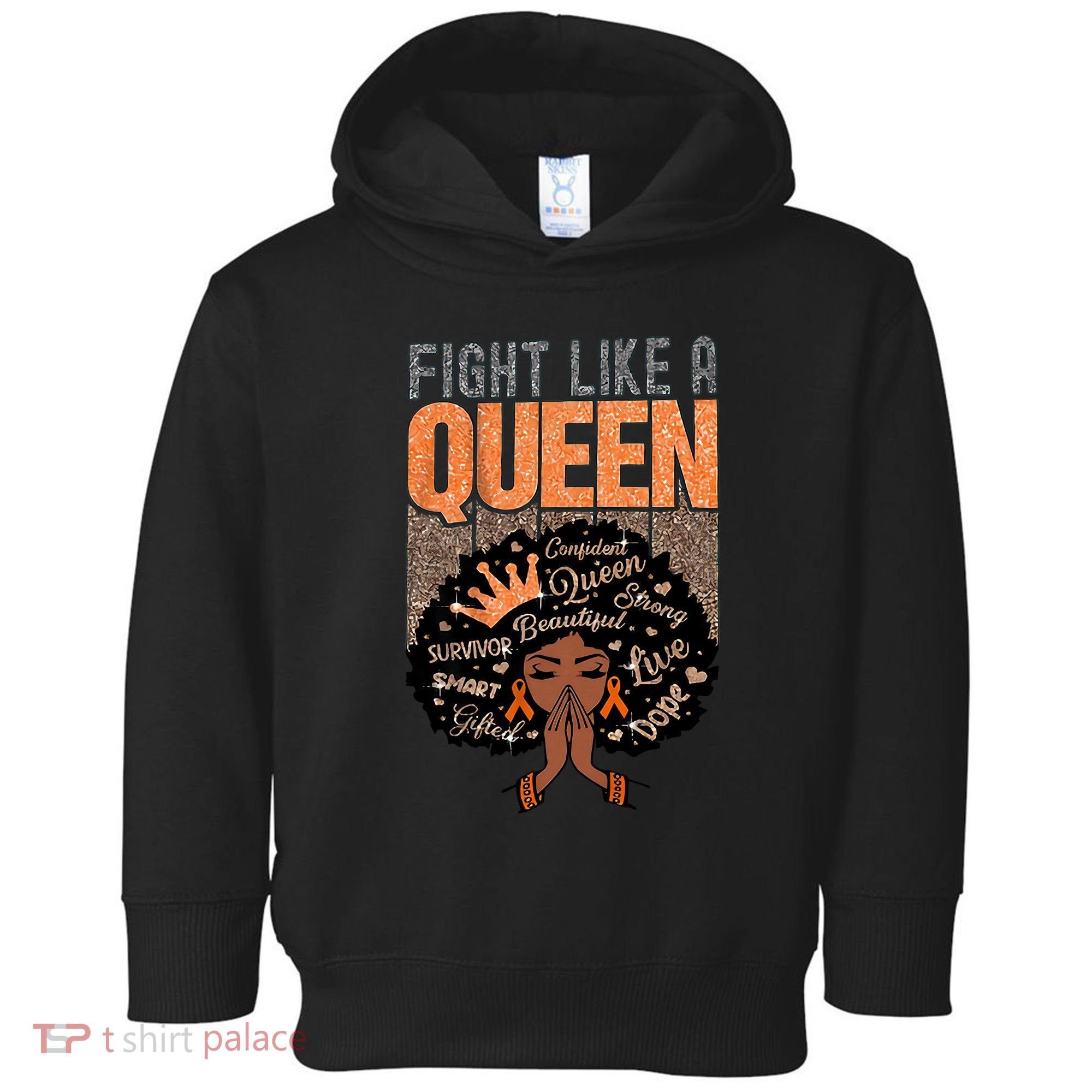Fight Like A Queen Orange Ribbon Multiple Sclerosis Awareness Black Women Toddler Hoodie
