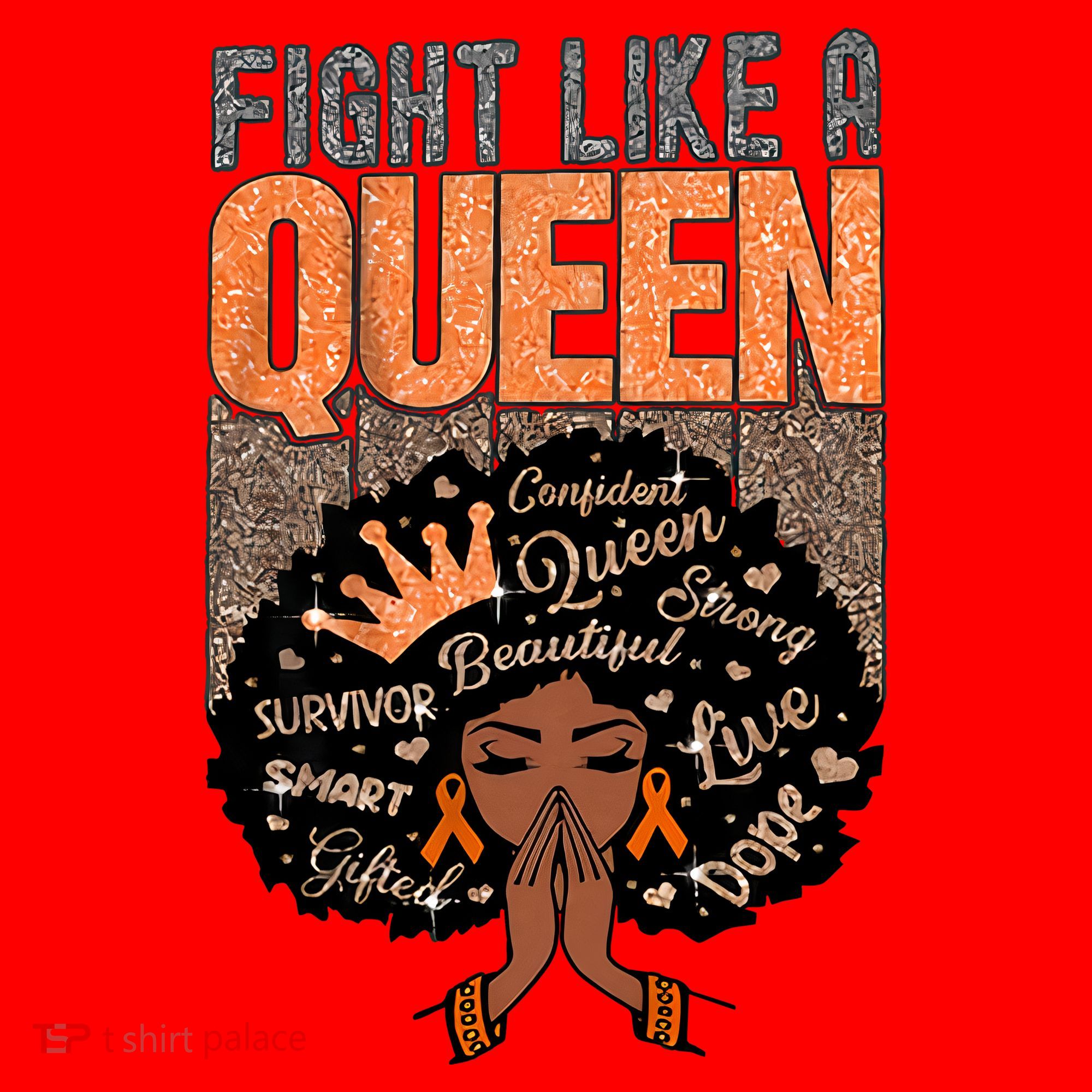 Fight Like A Queen Orange Ribbon Multiple Sclerosis Awareness Black Women Santa Hat