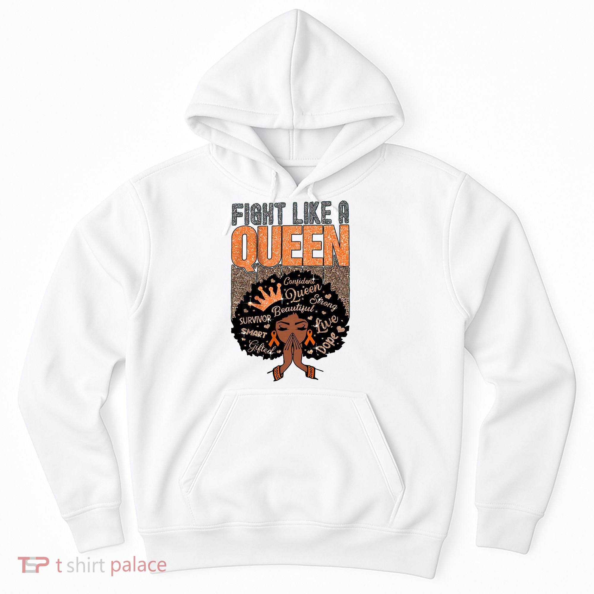 Fight Like A Queen Orange Ribbon Multiple Sclerosis Awareness Black Women Hoodie