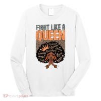 Fight Like A Queen Orange Ribbon Multiple Sclerosis Awareness Black Women Long Sleeve Shirt thumb 0