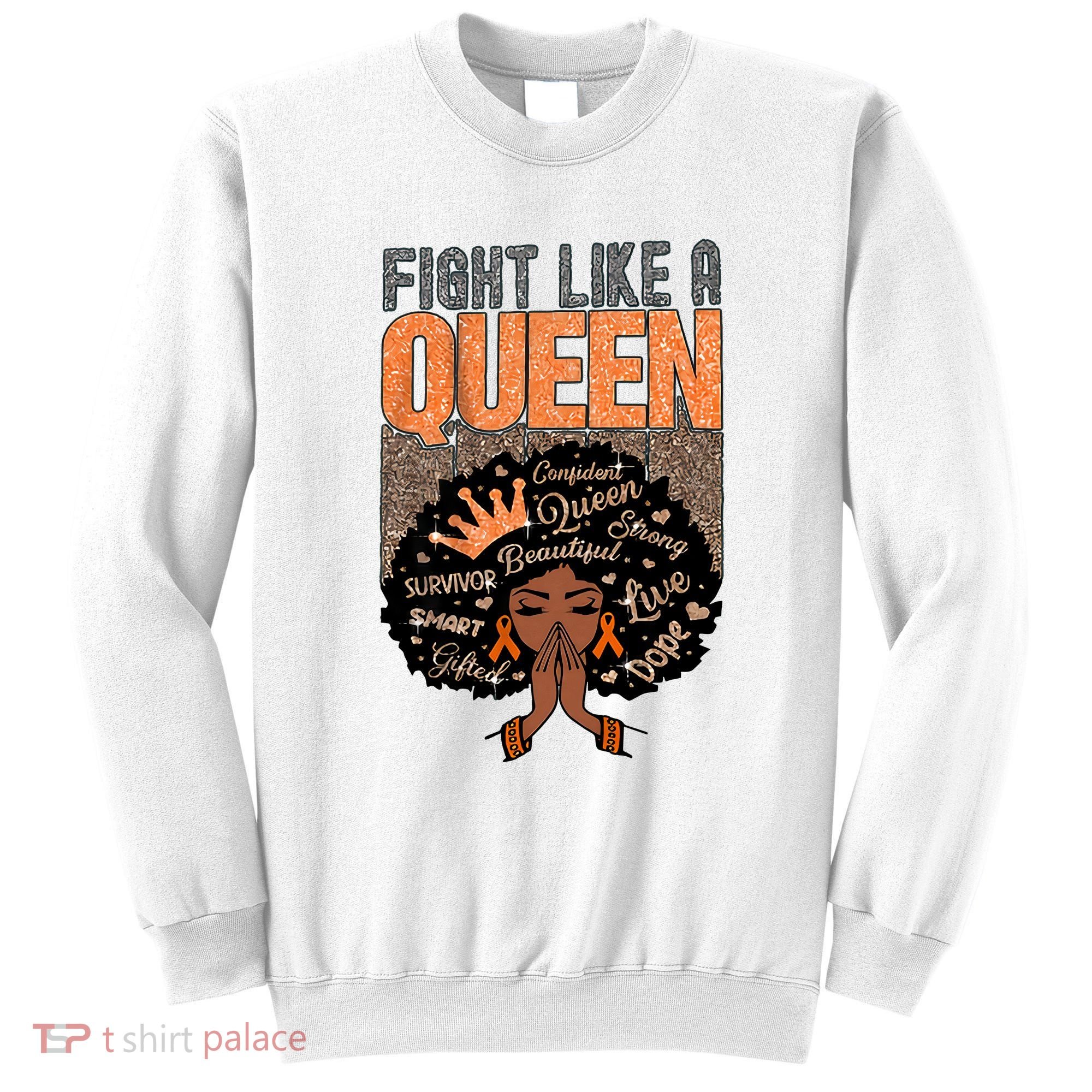 Fight Like A Queen Orange Ribbon Multiple Sclerosis Awareness Black Women Sweatshirt