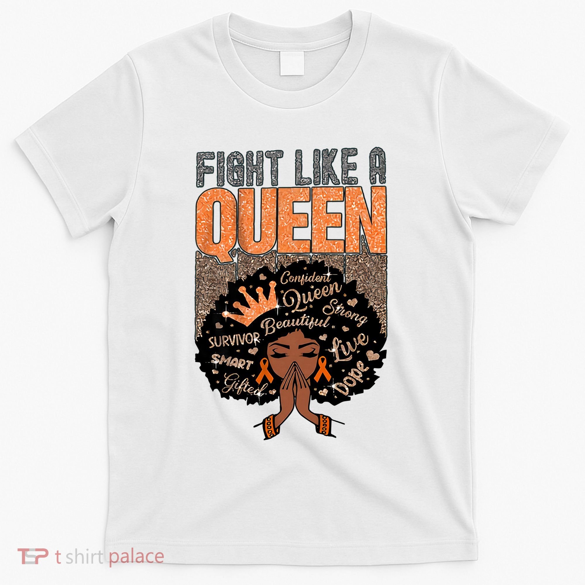 Fight Like A Queen Orange Ribbon Multiple Sclerosis Awareness Black Women T-Shirt