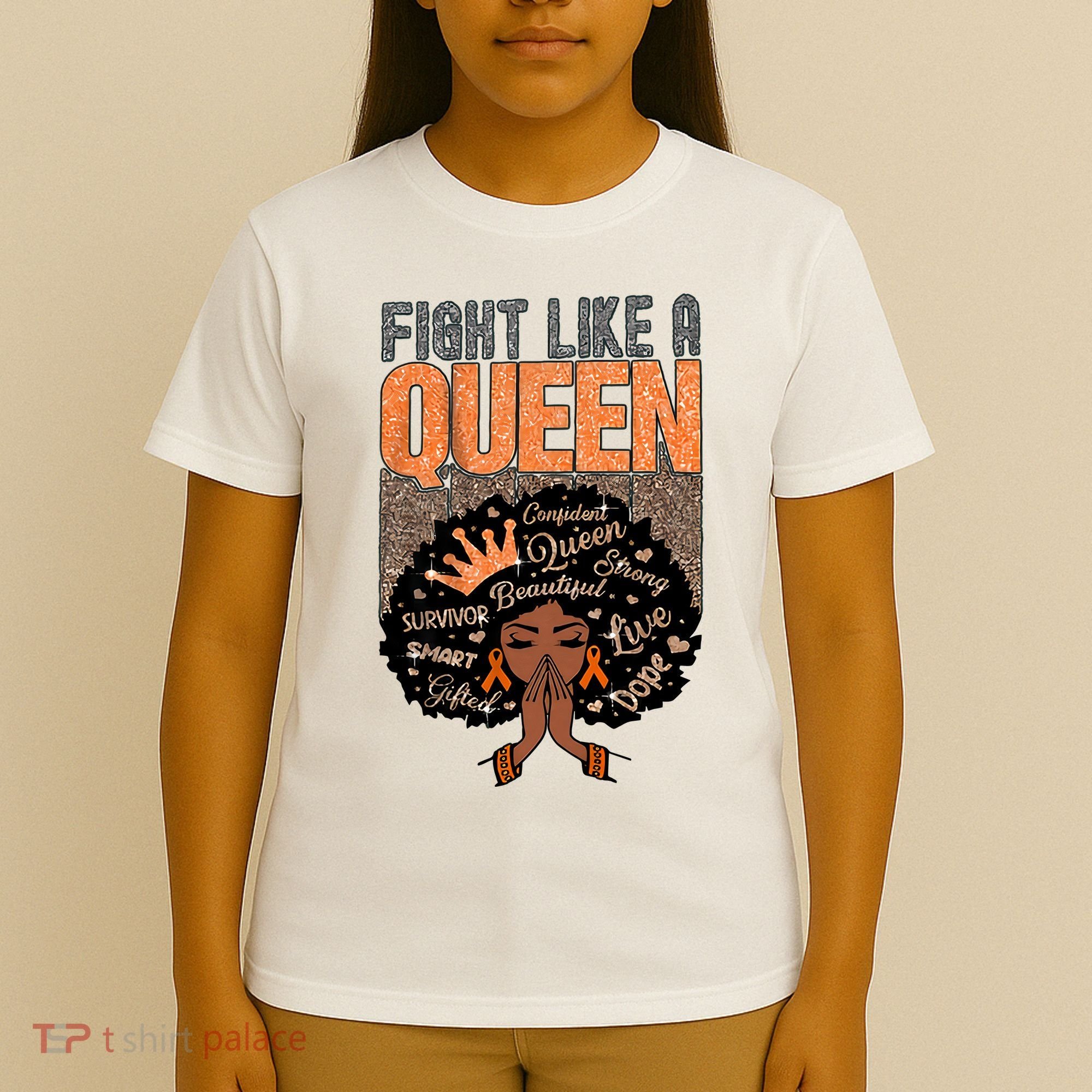 Fight Like A Queen Orange Ribbon Multiple Sclerosis Awareness Black Women T-Shirt