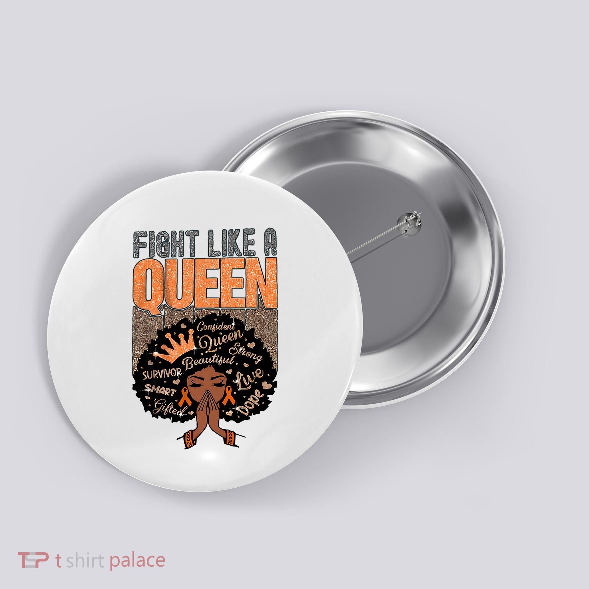 Fight Like A Queen Orange Ribbon Multiple Sclerosis Awareness Black Women Button