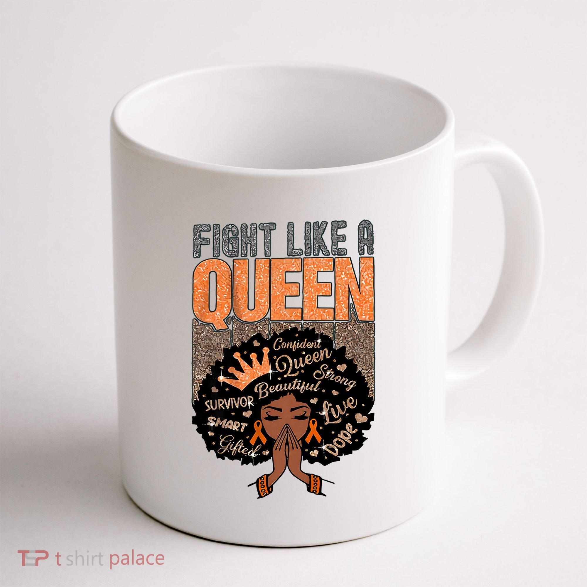 Fight Like A Queen Orange Ribbon Multiple Sclerosis Awareness Black Women Coffee Mug