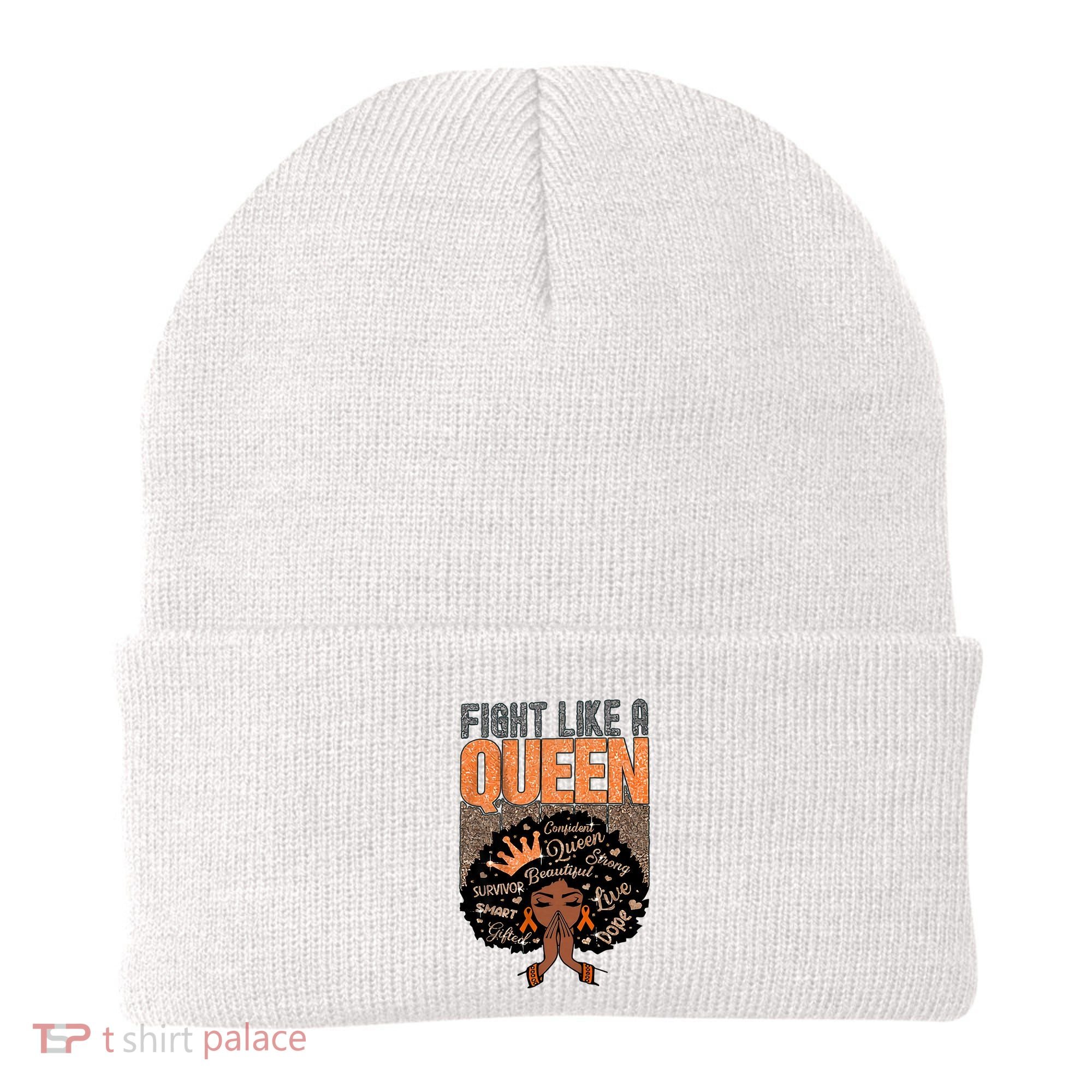 Fight Like A Queen Orange Ribbon Multiple Sclerosis Awareness Black Women Beanie