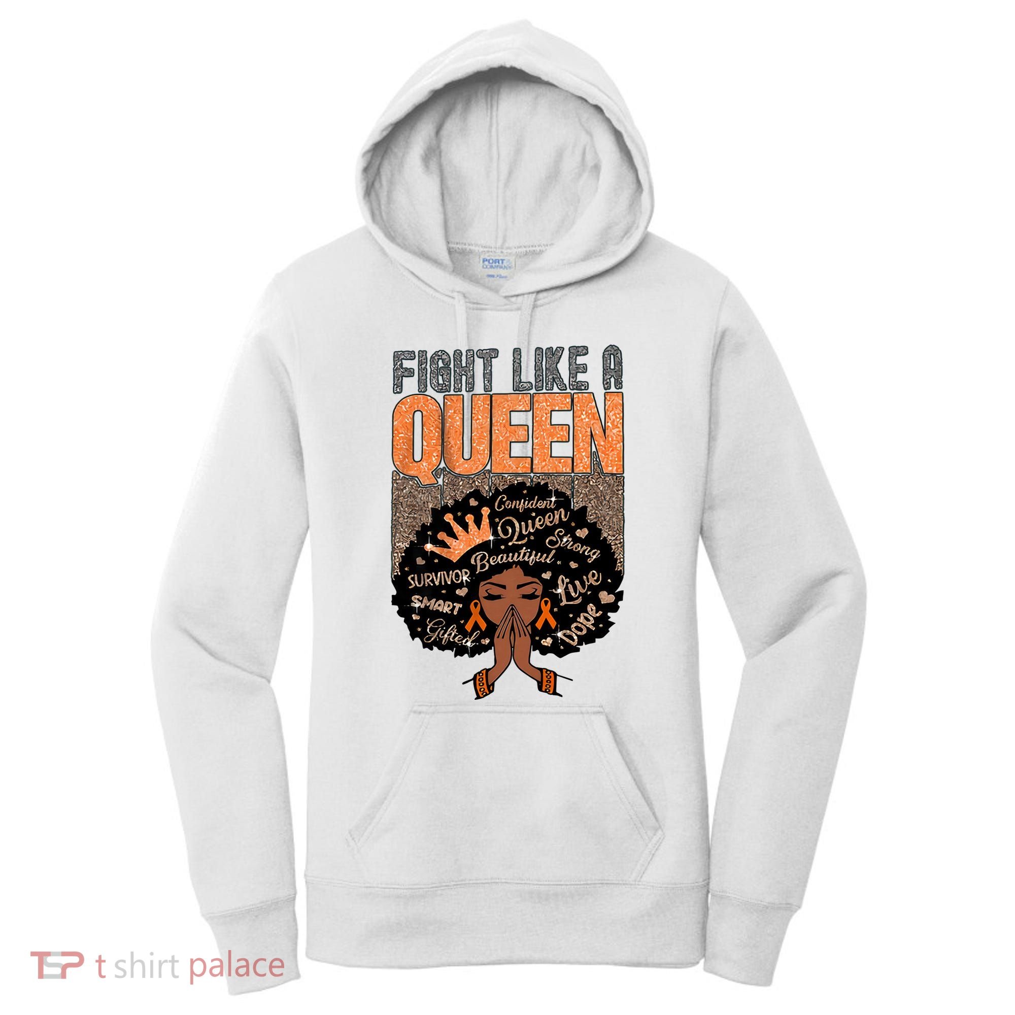 Fight Like A Queen Orange Ribbon Multiple Sclerosis Awareness Black Women Women's Hoodie