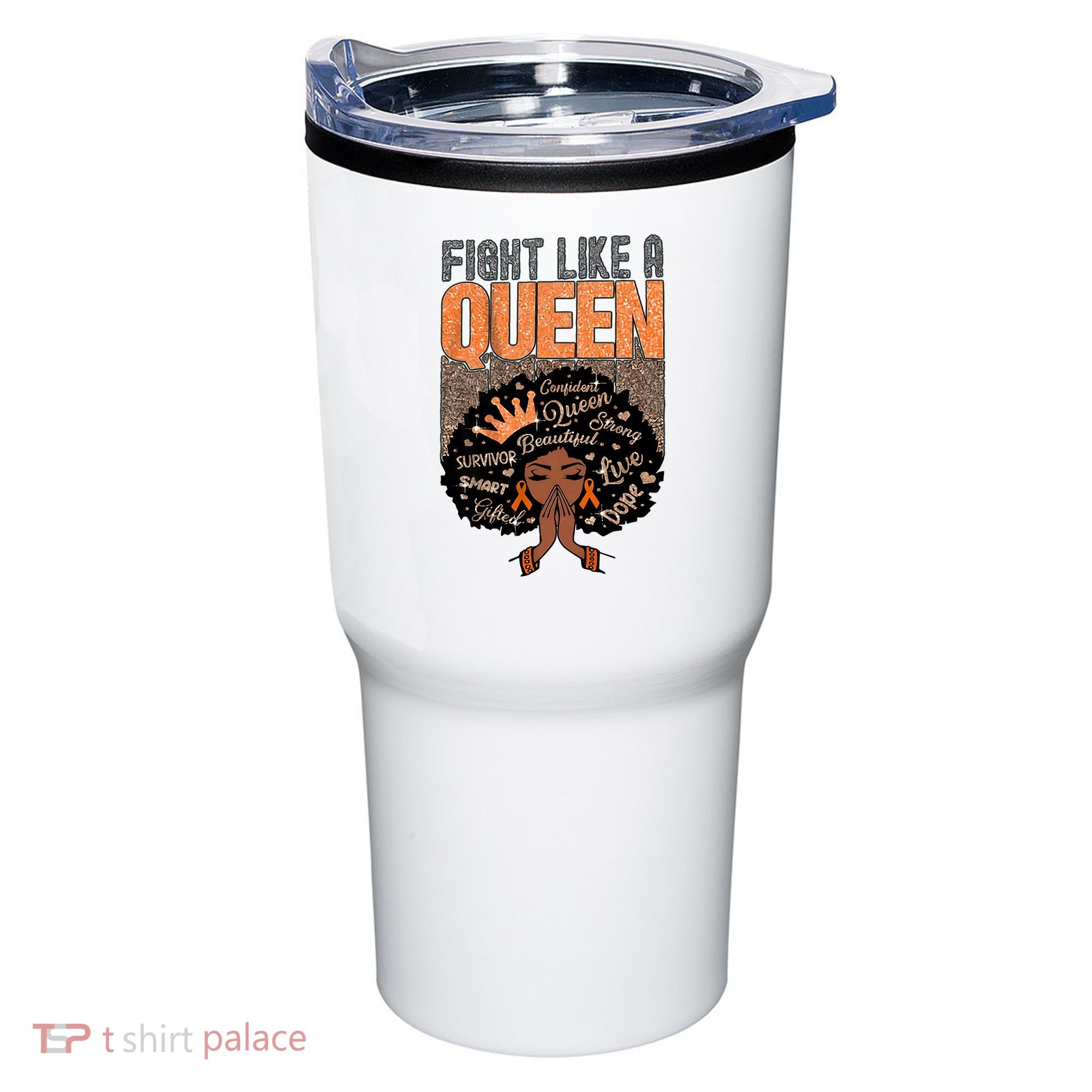 Fight Like A Queen Orange Ribbon Multiple Sclerosis Awareness Black Women Tumbler
