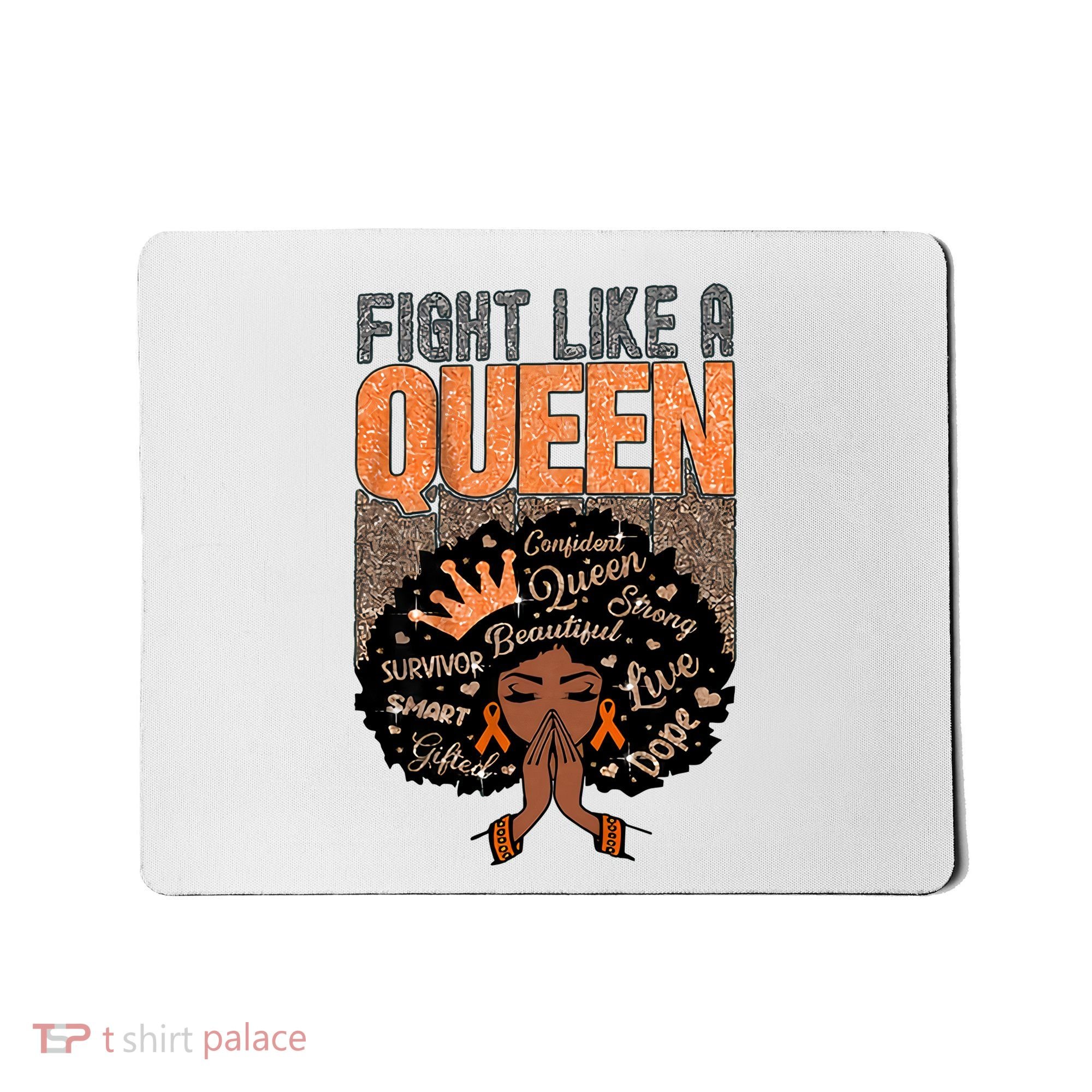 Fight Like A Queen Orange Ribbon Multiple Sclerosis Awareness Black Women Mousepad