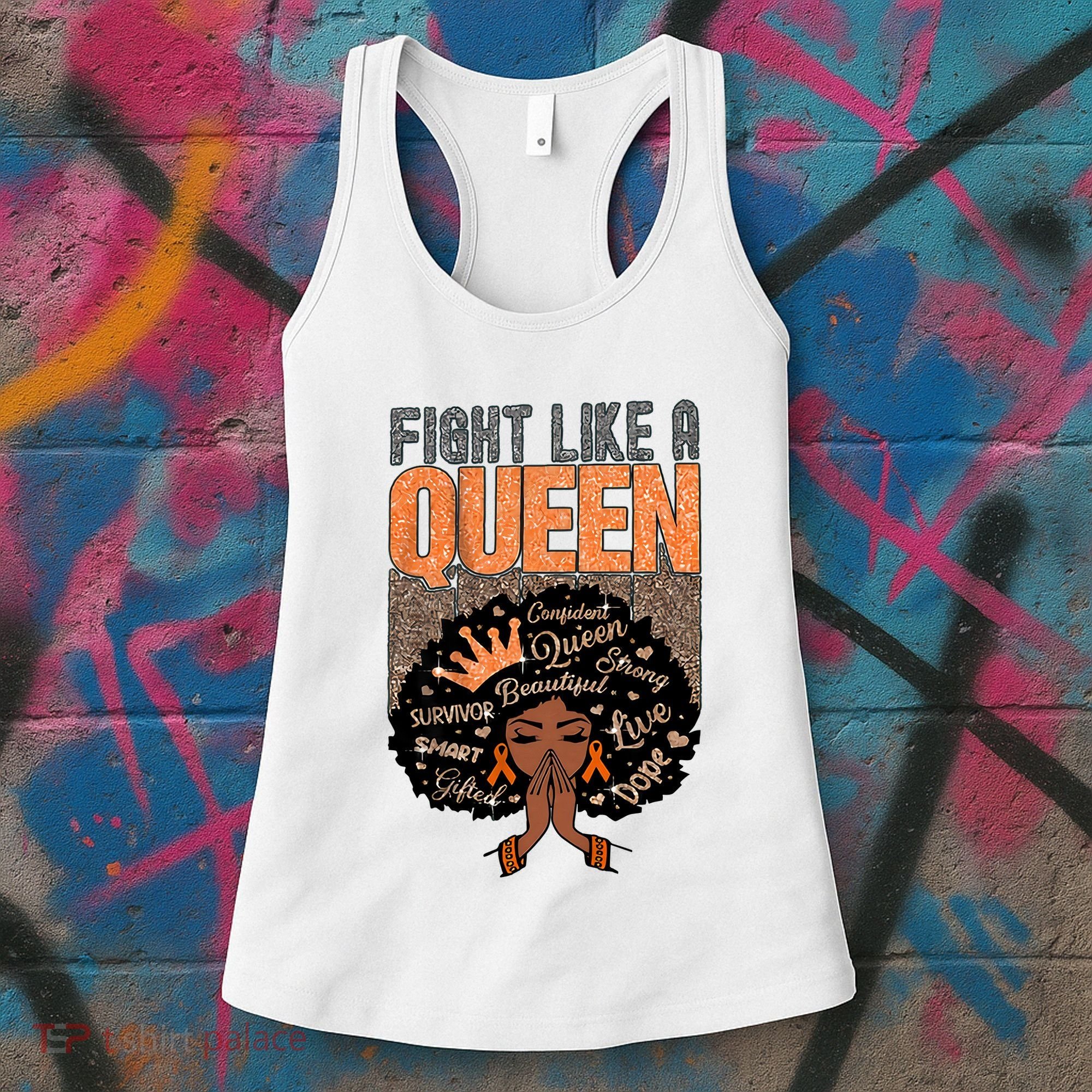 Fight Like A Queen Orange Ribbon Multiple Sclerosis Awareness Black Women Women's Tank Top