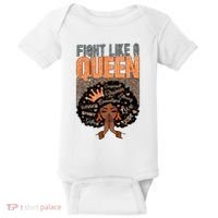Fight Like A Queen Orange Ribbon Multiple Sclerosis Awareness Black Women Baby Bodysuit thumb 0