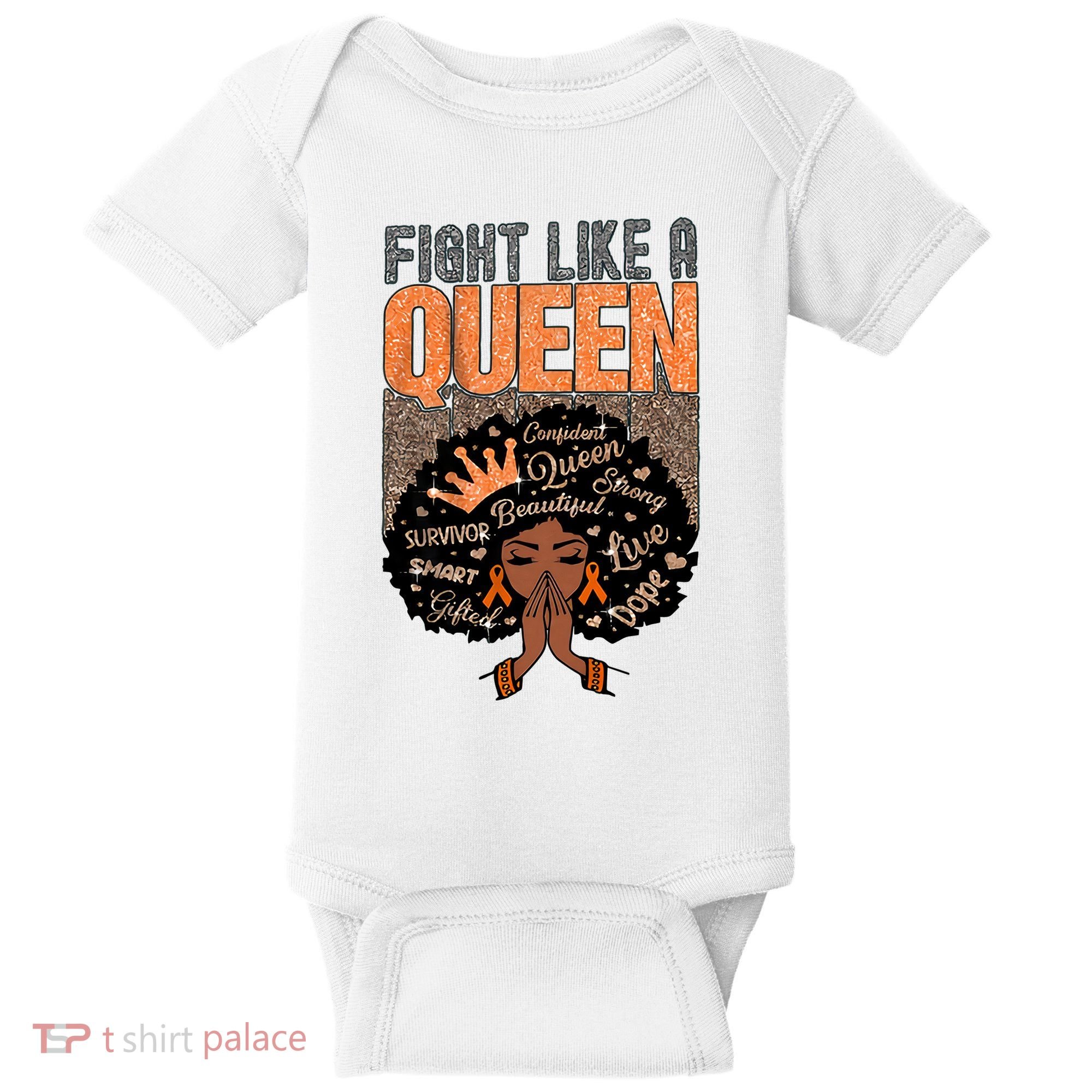 Fight Like A Queen Orange Ribbon Multiple Sclerosis Awareness Black Women Baby Bodysuit