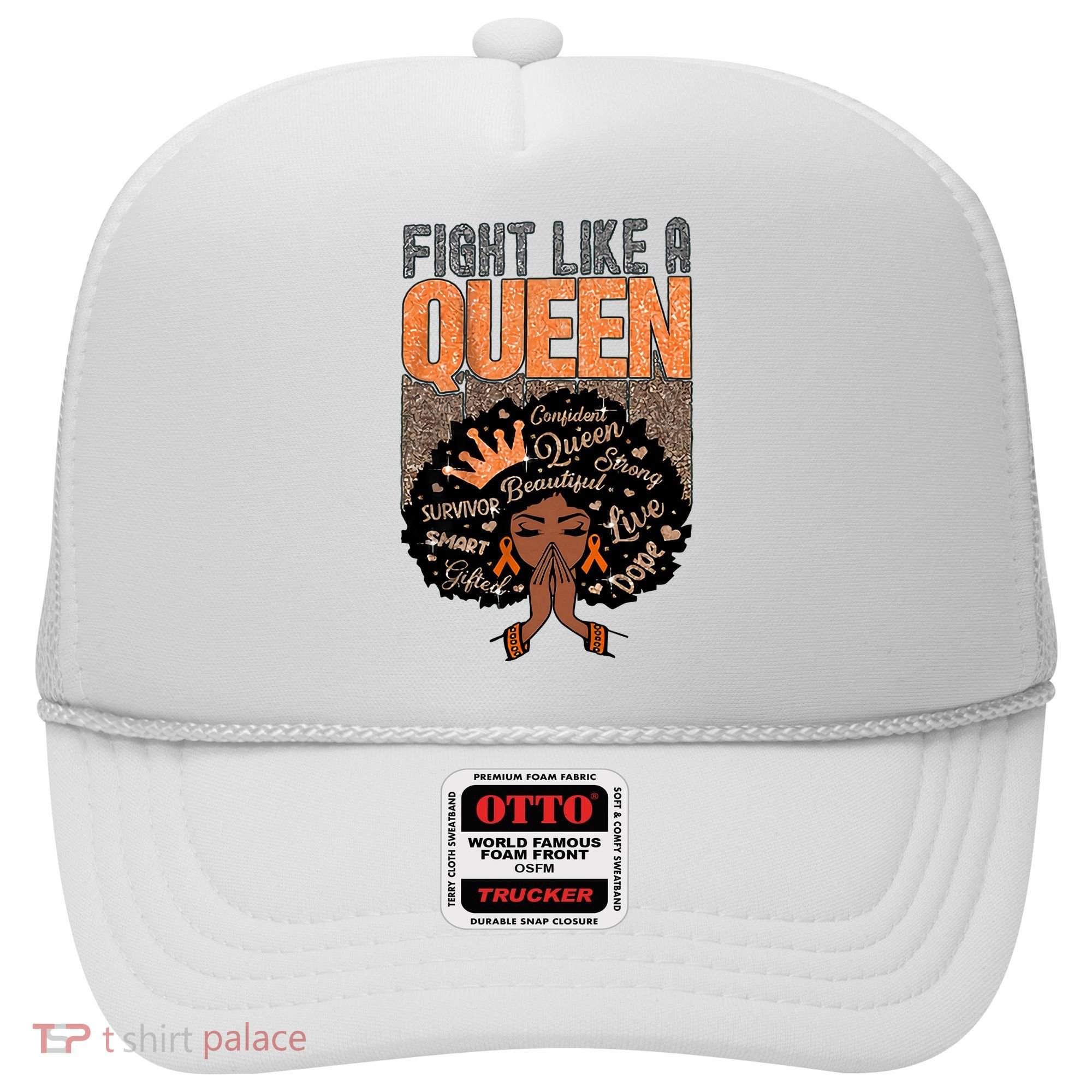 Fight Like A Queen Orange Ribbon Multiple Sclerosis Awareness Black Women Hat