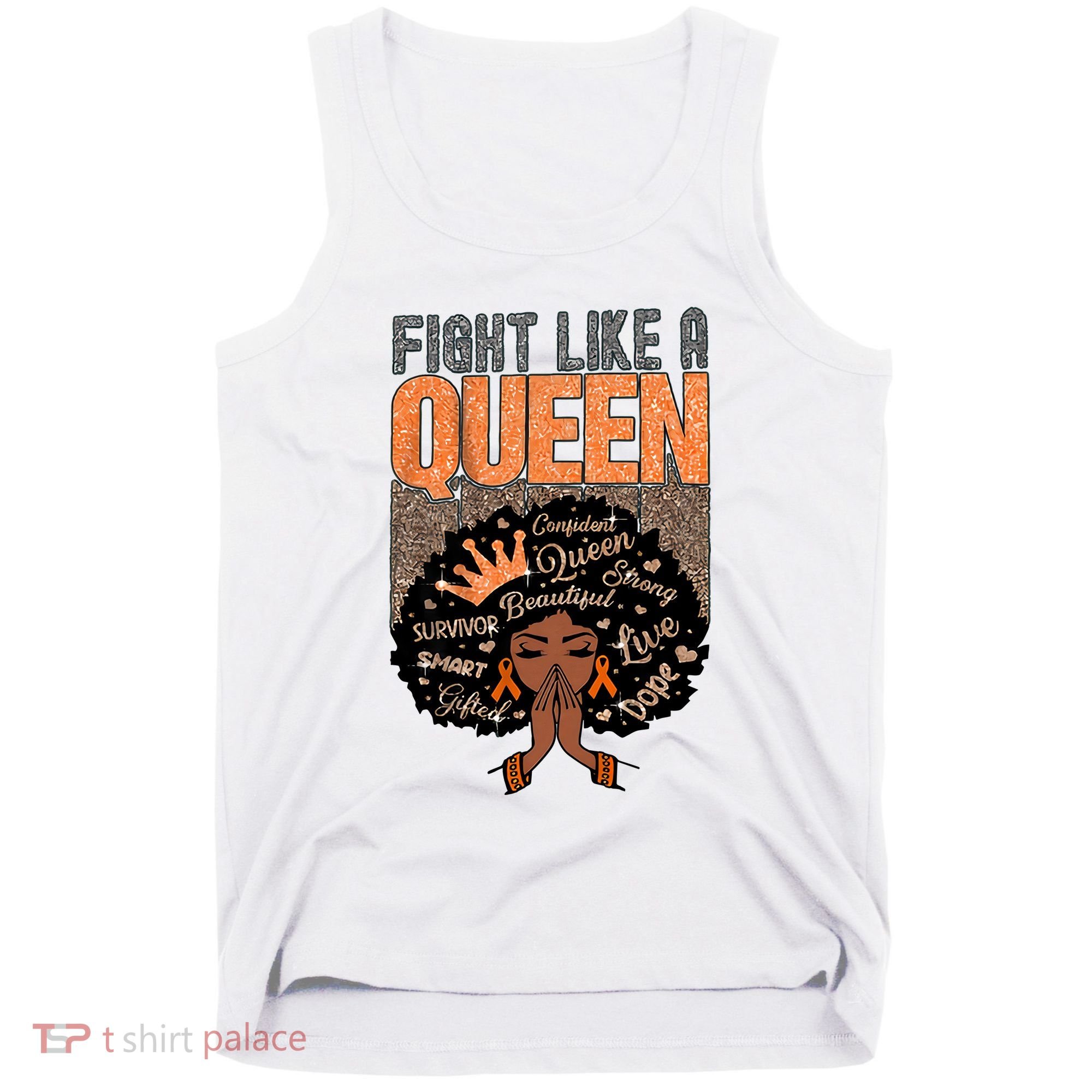 Fight Like A Queen Orange Ribbon Multiple Sclerosis Awareness Black Women Tank Top