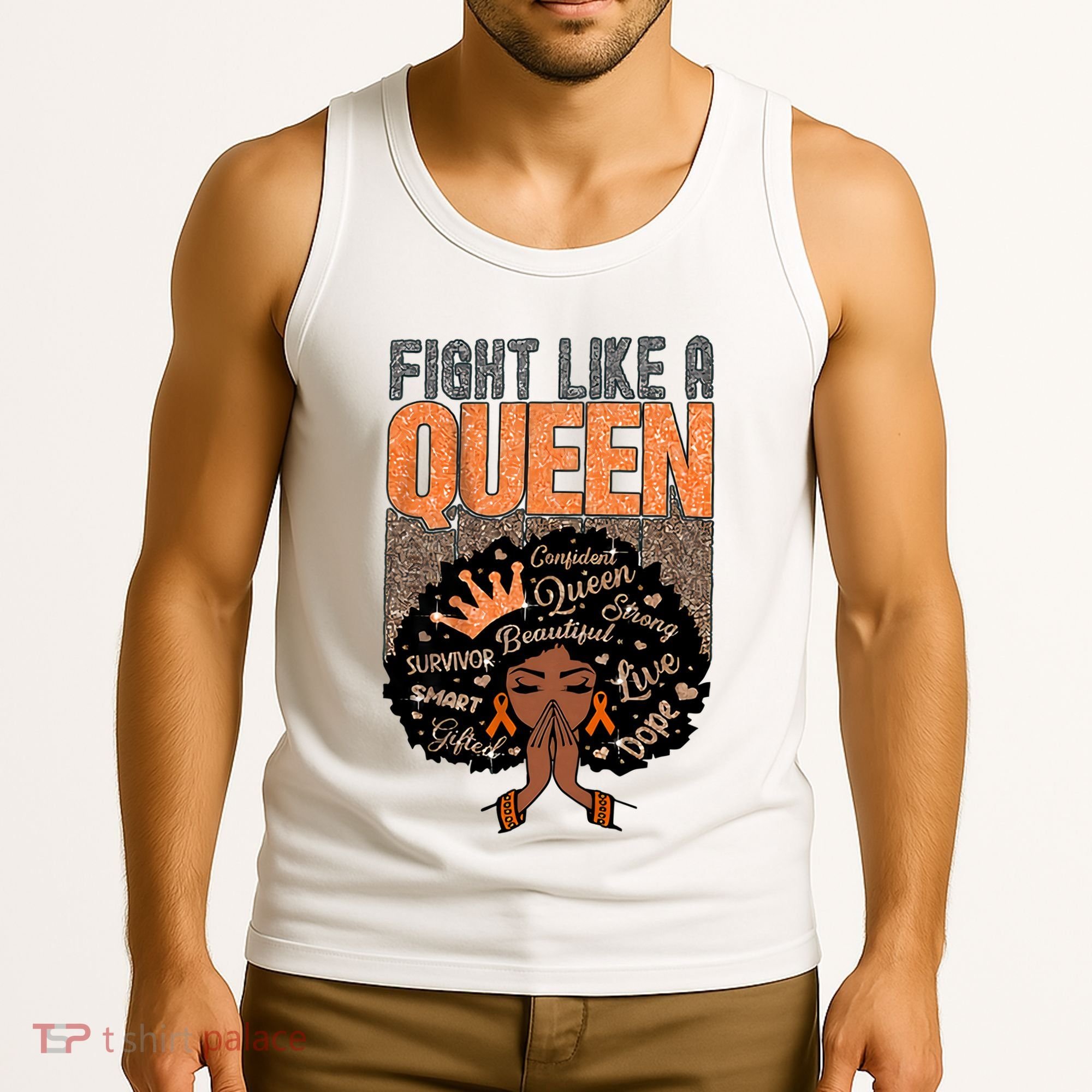 Fight Like A Queen Orange Ribbon Multiple Sclerosis Awareness Black Women Tank Top