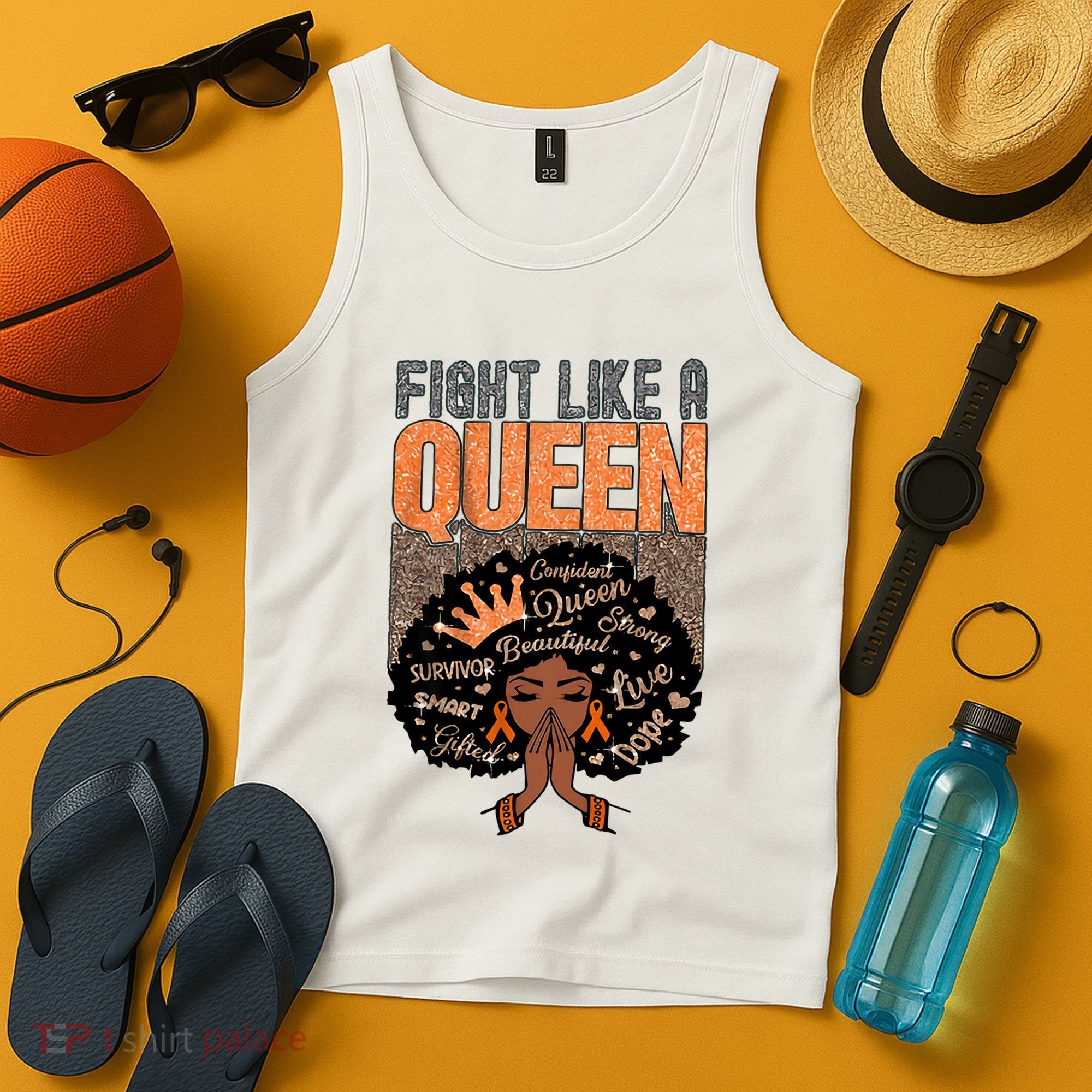 Fight Like A Queen Orange Ribbon Multiple Sclerosis Awareness Black Women Tank Top