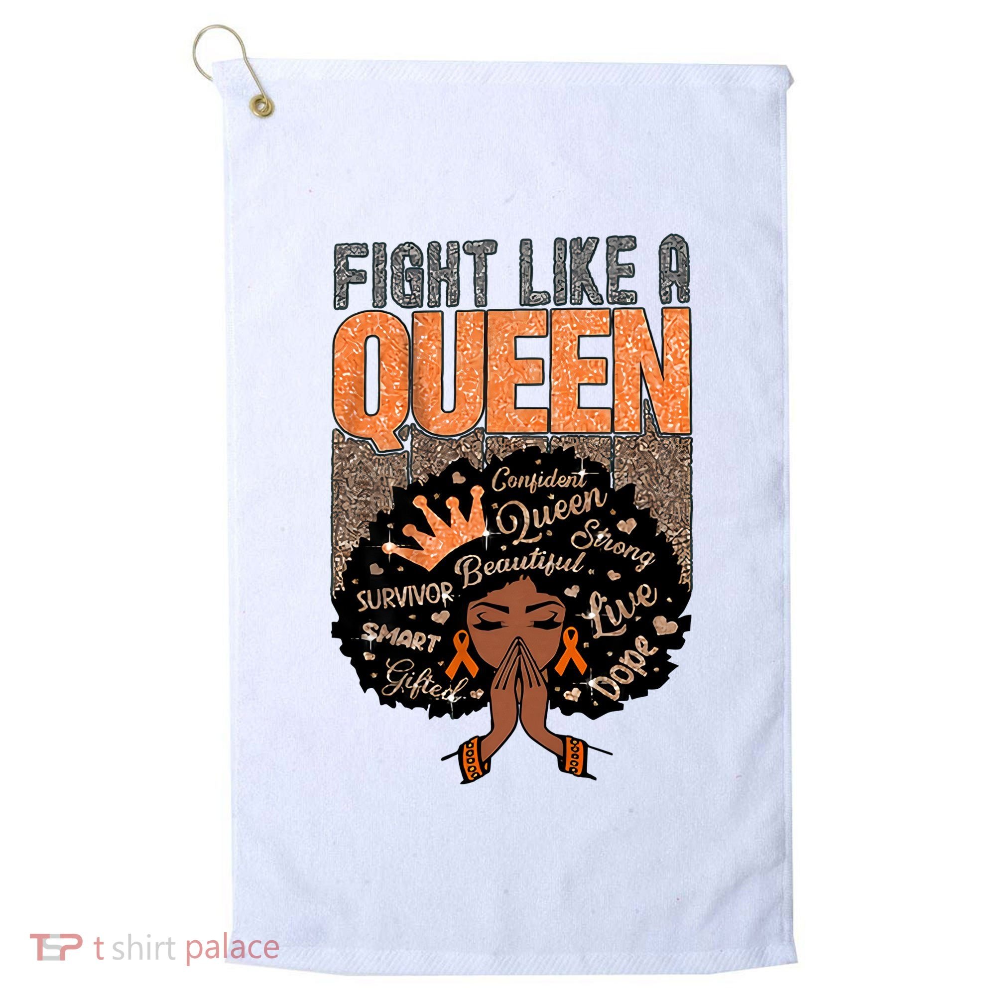 Fight Like A Queen Orange Ribbon Multiple Sclerosis Awareness Black Women Golf Towel