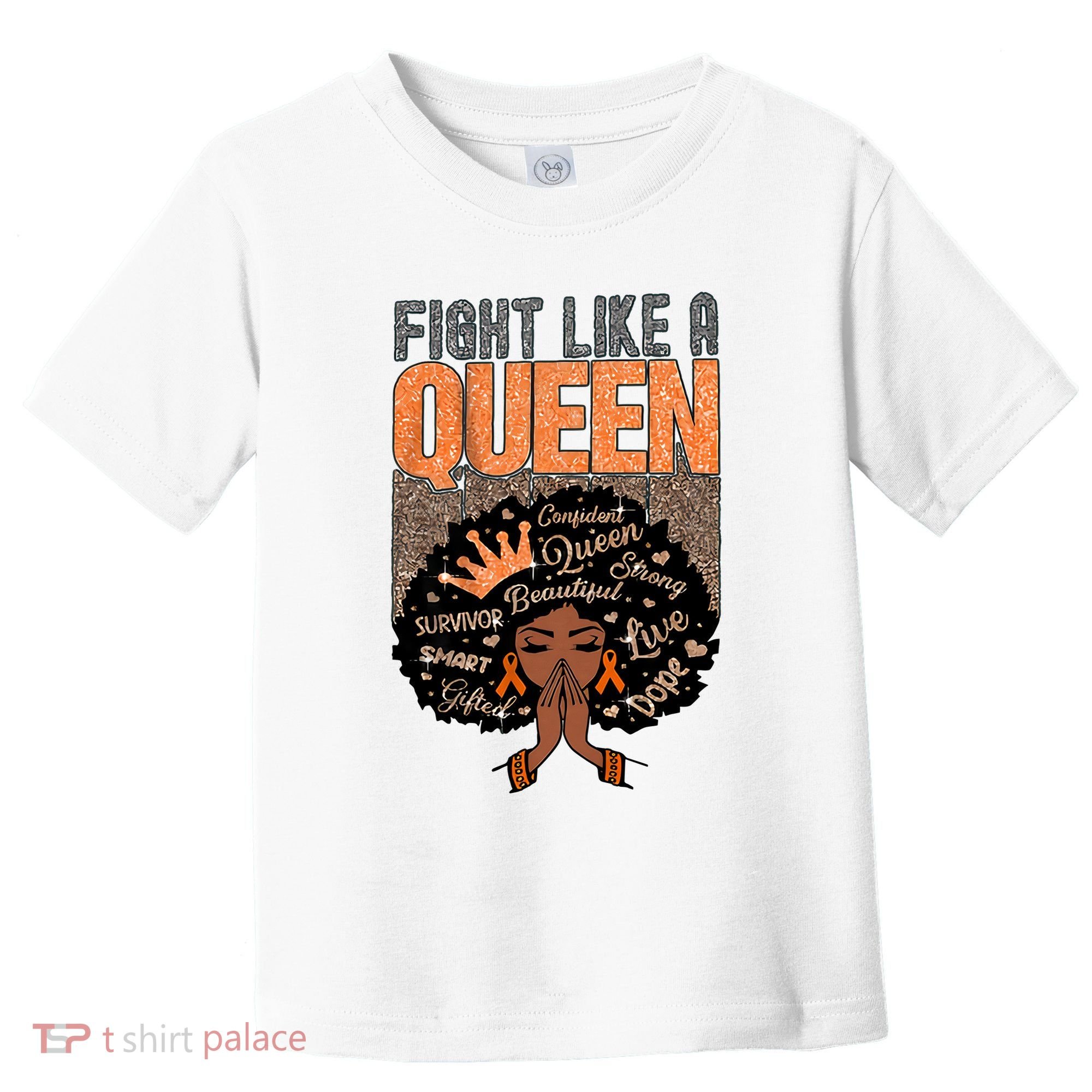 Fight Like A Queen Orange Ribbon Multiple Sclerosis Awareness Black Women Toddler T-Shirt