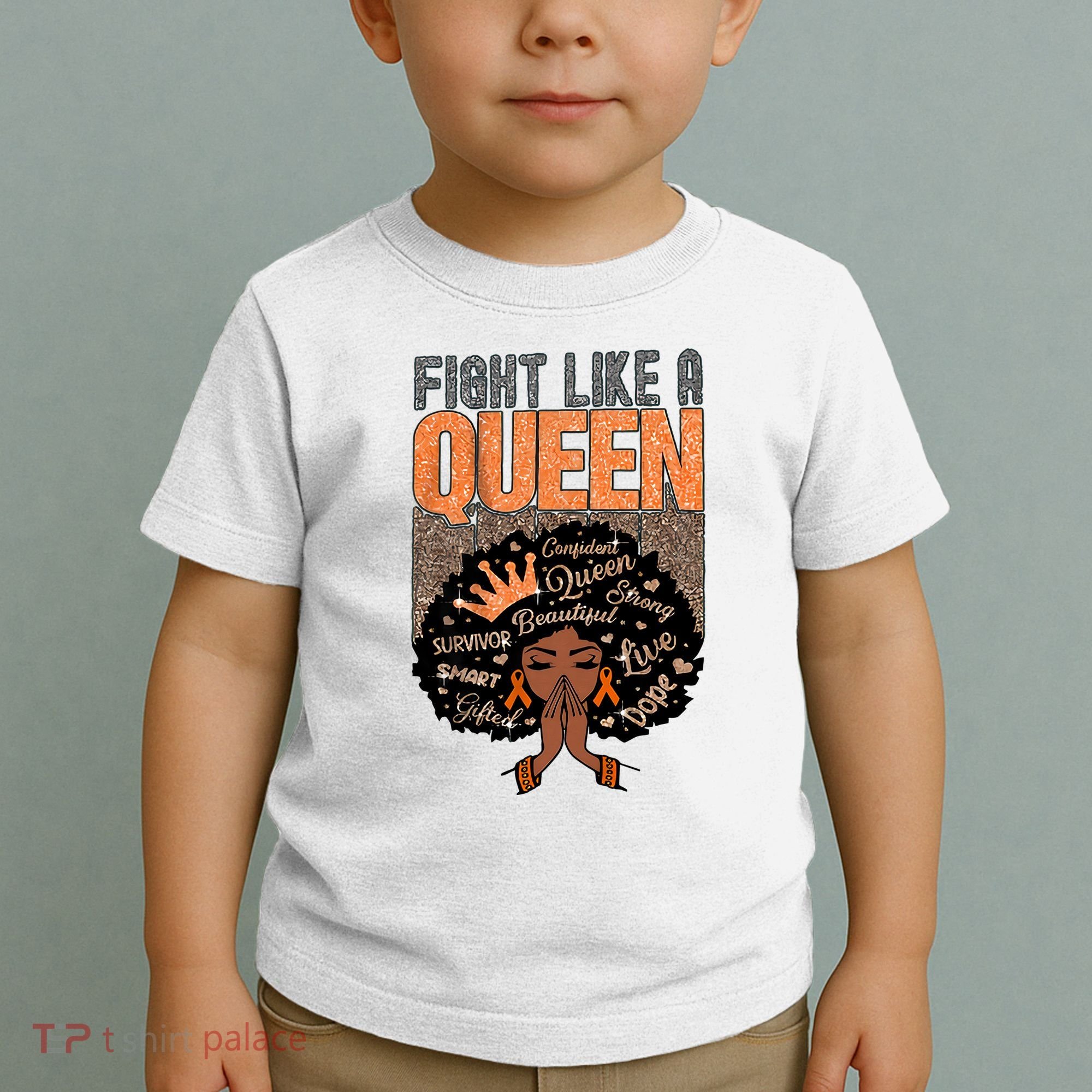 Fight Like A Queen Orange Ribbon Multiple Sclerosis Awareness Black Women Toddler T-Shirt