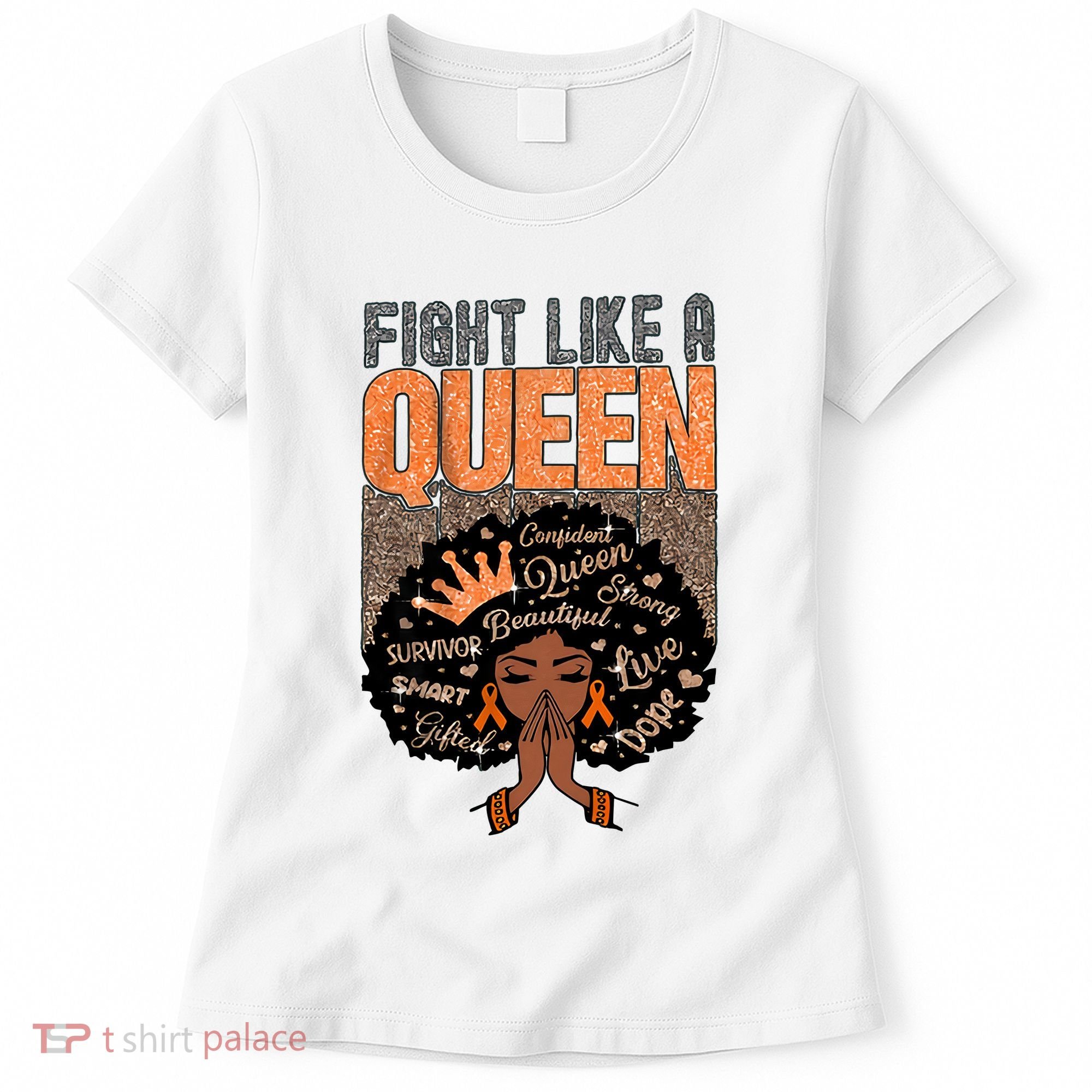 Fight Like A Queen Orange Ribbon Multiple Sclerosis Awareness Black Women Women's T-Shirt