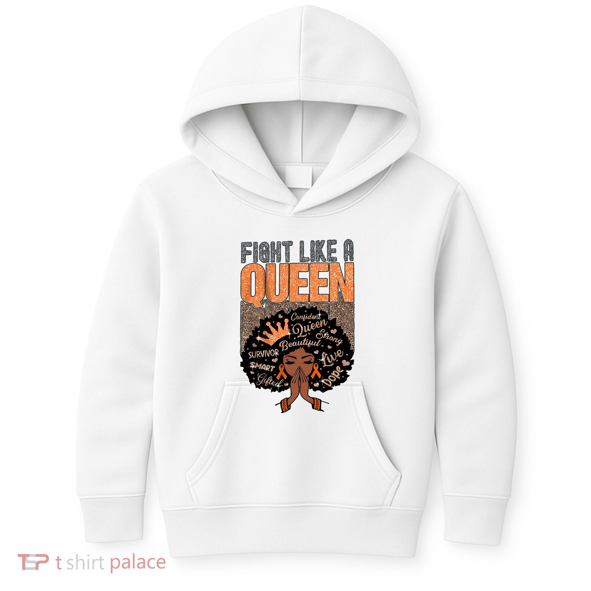 Fight Like A Queen Orange Ribbon Multiple Sclerosis Awareness Black Women Kids Hoodie