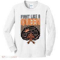 Fight Like A Queen Orange Ribbon Multiple Sclerosis Awareness Black Women Kids Long Sleeve Shirt thumb 0