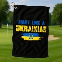 Fight Like A Ukrainian I Stand With Ukraine Support Trident Flag Golf Towel thumb 1