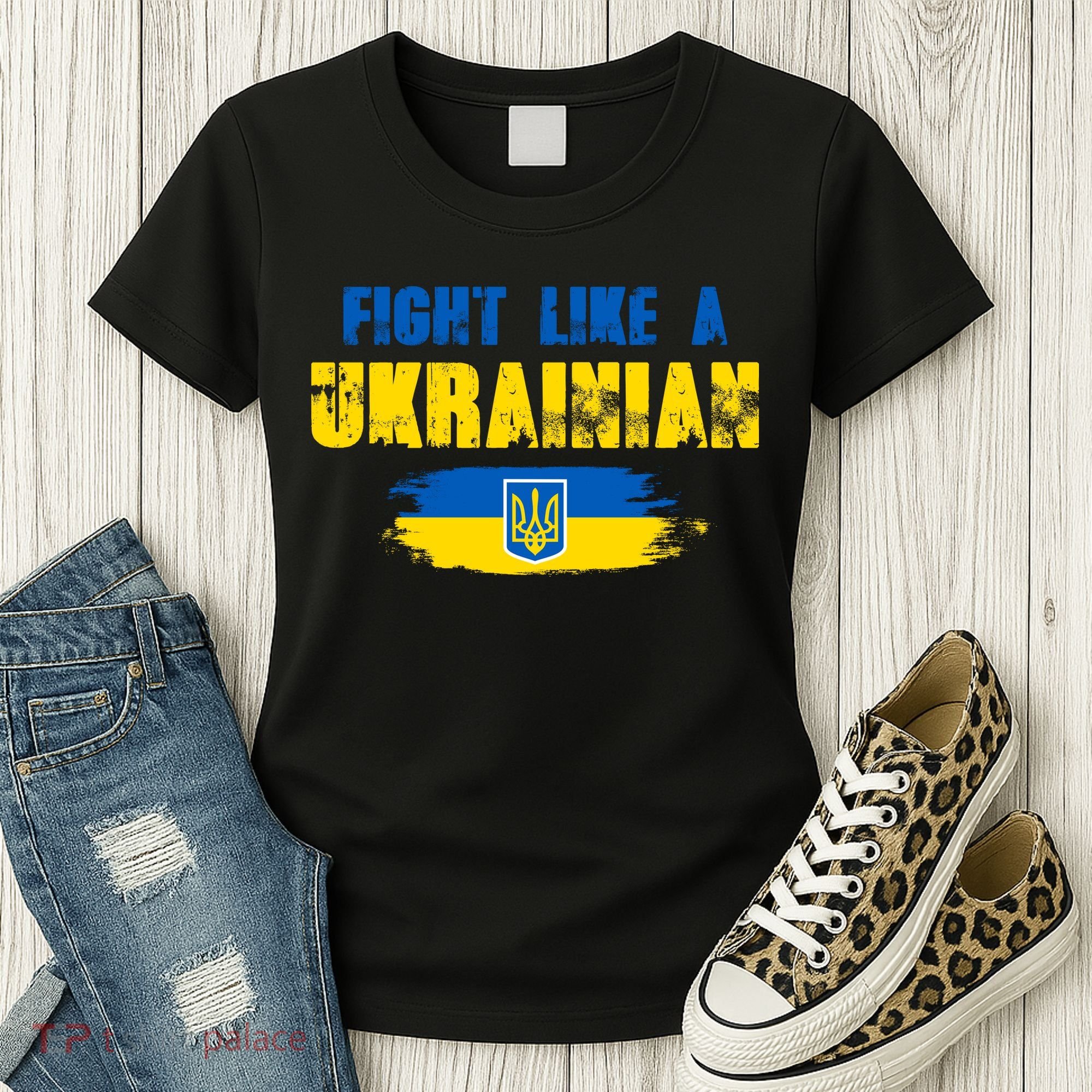 Fight Like A Ukrainian I Stand With Ukraine Support Trident Flag Women's T-Shirt