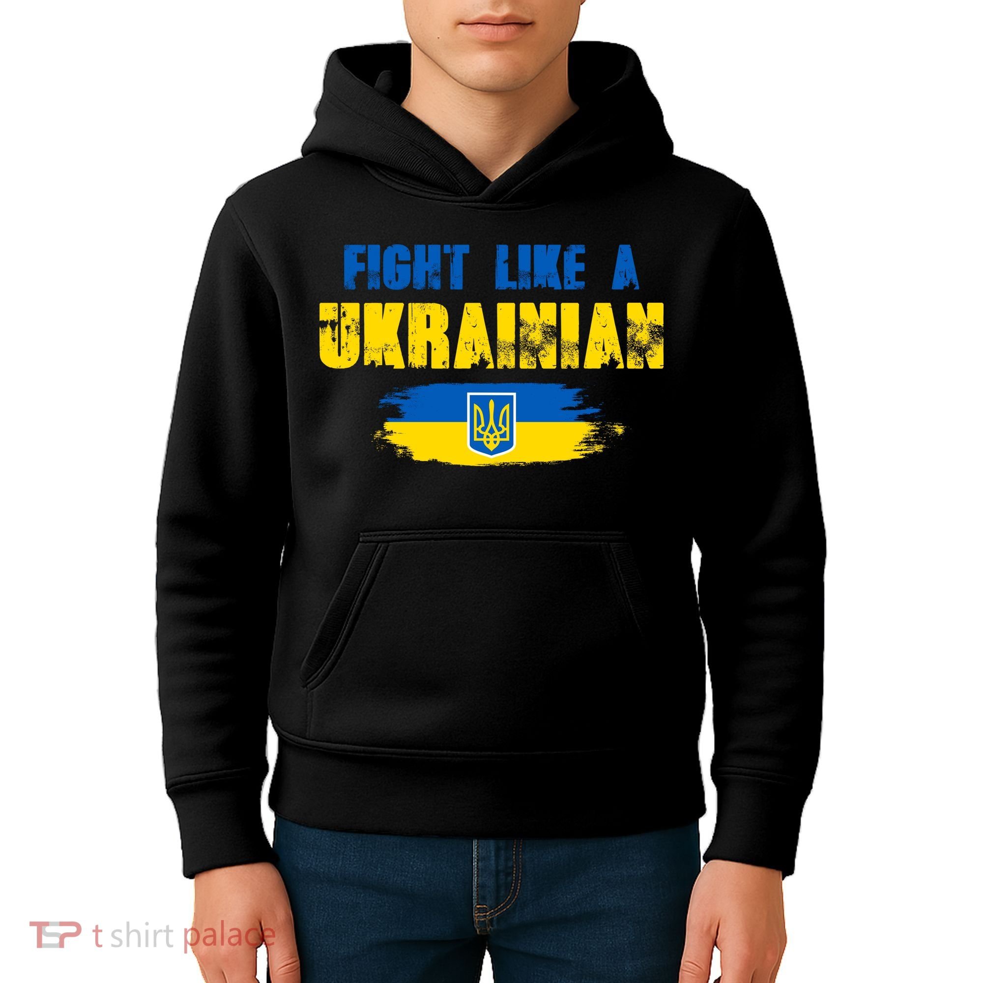 Fight Like A Ukrainian I Stand With Ukraine Support Trident Flag Kids Hoodie
