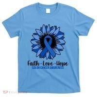 Faith Love And Hope Colon Cancer Awareness Sunflower T-Shirt thumb 0