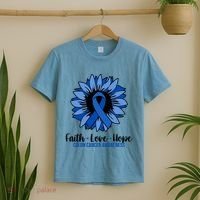 Faith Love And Hope Colon Cancer Awareness Sunflower T-Shirt thumb 2