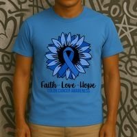 Faith Love And Hope Colon Cancer Awareness Sunflower T-Shirt thumb 3