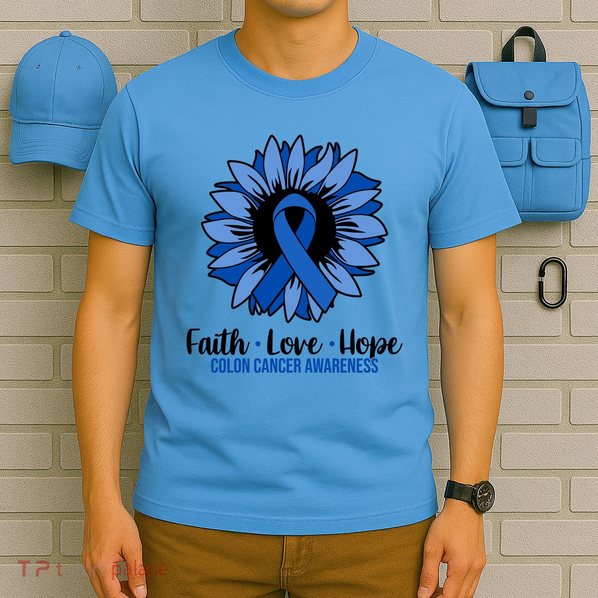 Faith Love And Hope Colon Cancer Awareness Sunflower T-Shirt