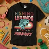 Fishing Legends Are Born In February Kids T-Shirt thumb 3