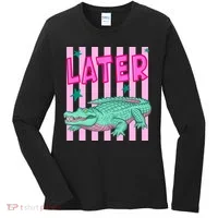 Funny Later Alligator After While Crocodile Front And Back Women's Long Sleeve Shirt thumb 0