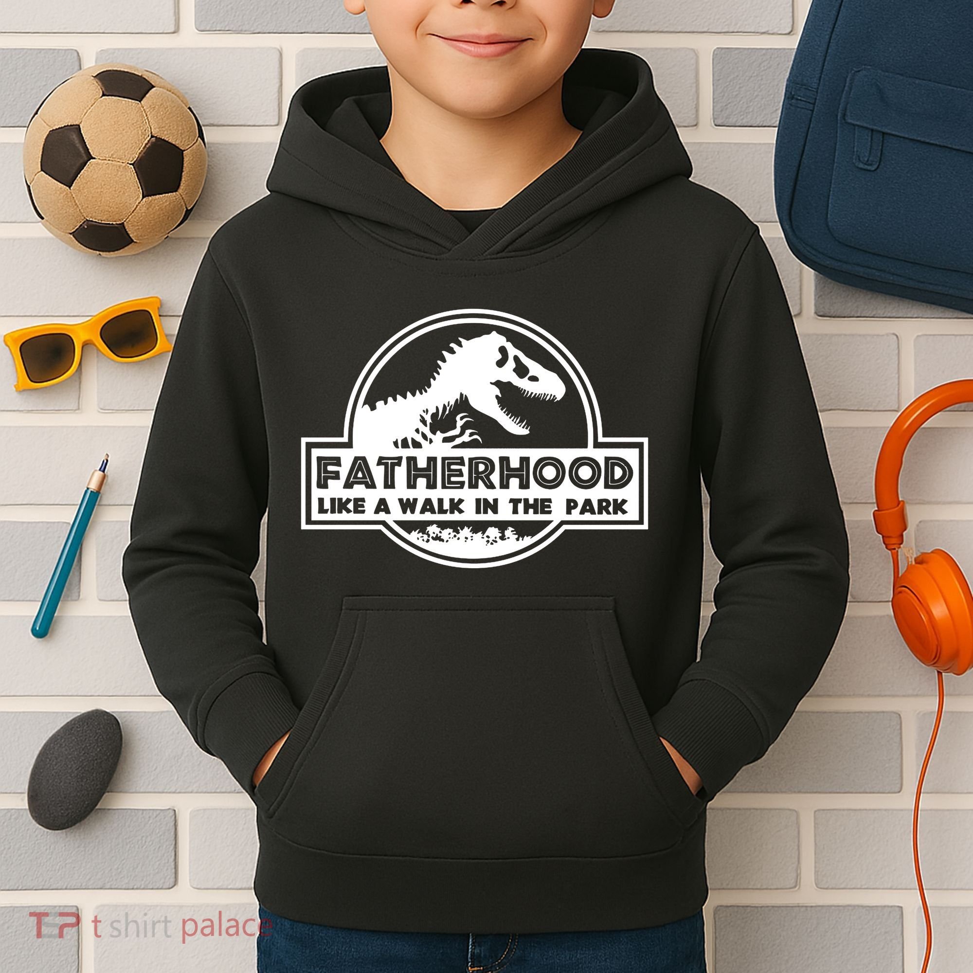 Fatherhood Like A Walk In The Park Dad Dinosaur Kids Hoodie