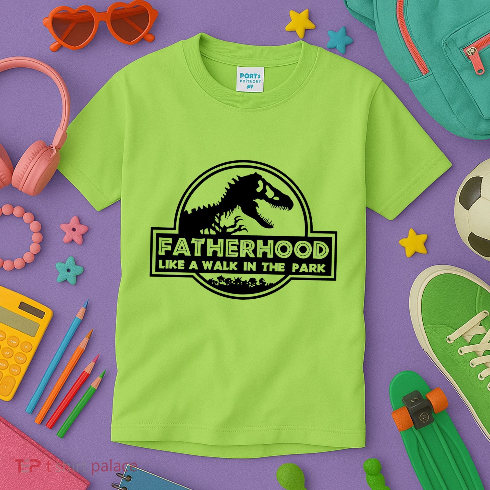 Fatherhood Like A Walk In The Park Dad Dinosaur Kids T-Shirt