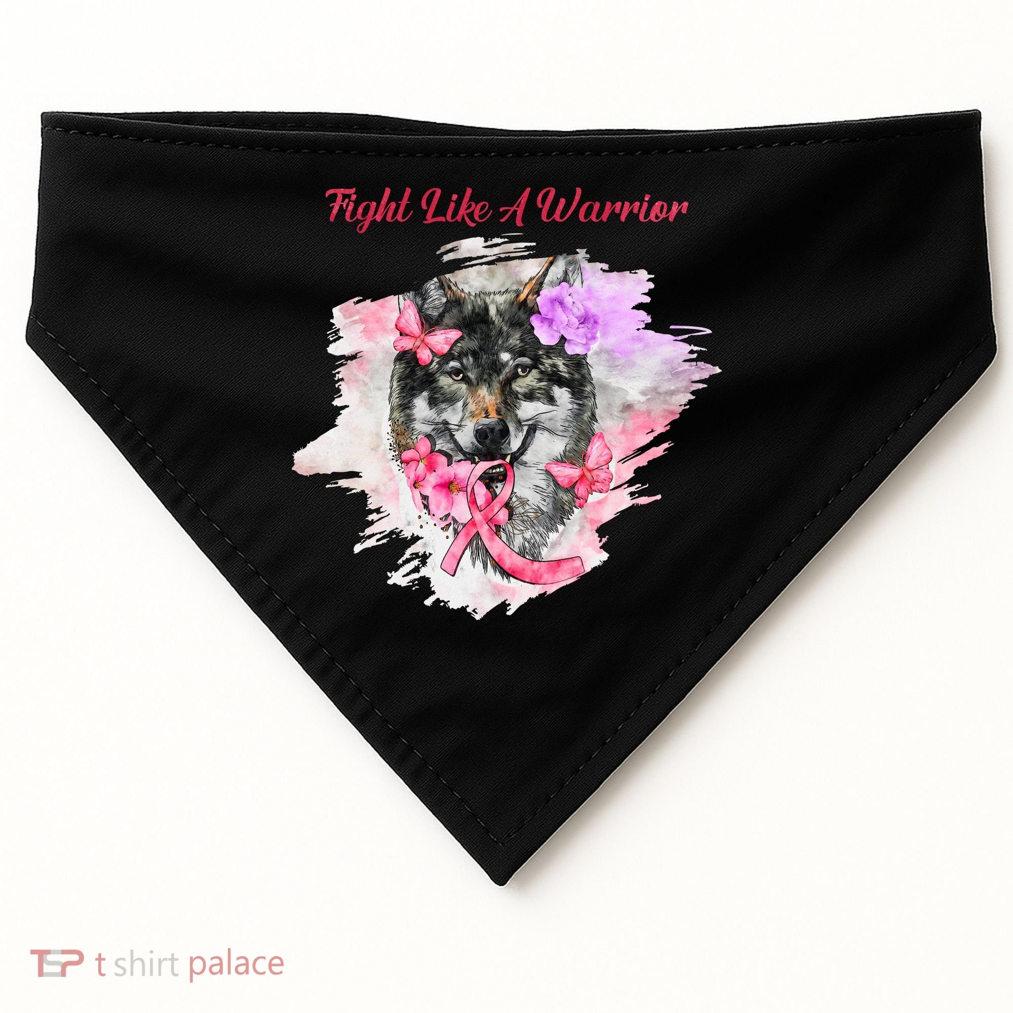 Fight Like A Warrior Wolf Pink Ribbon Breast Cancer USA-Made Doggie Bandana