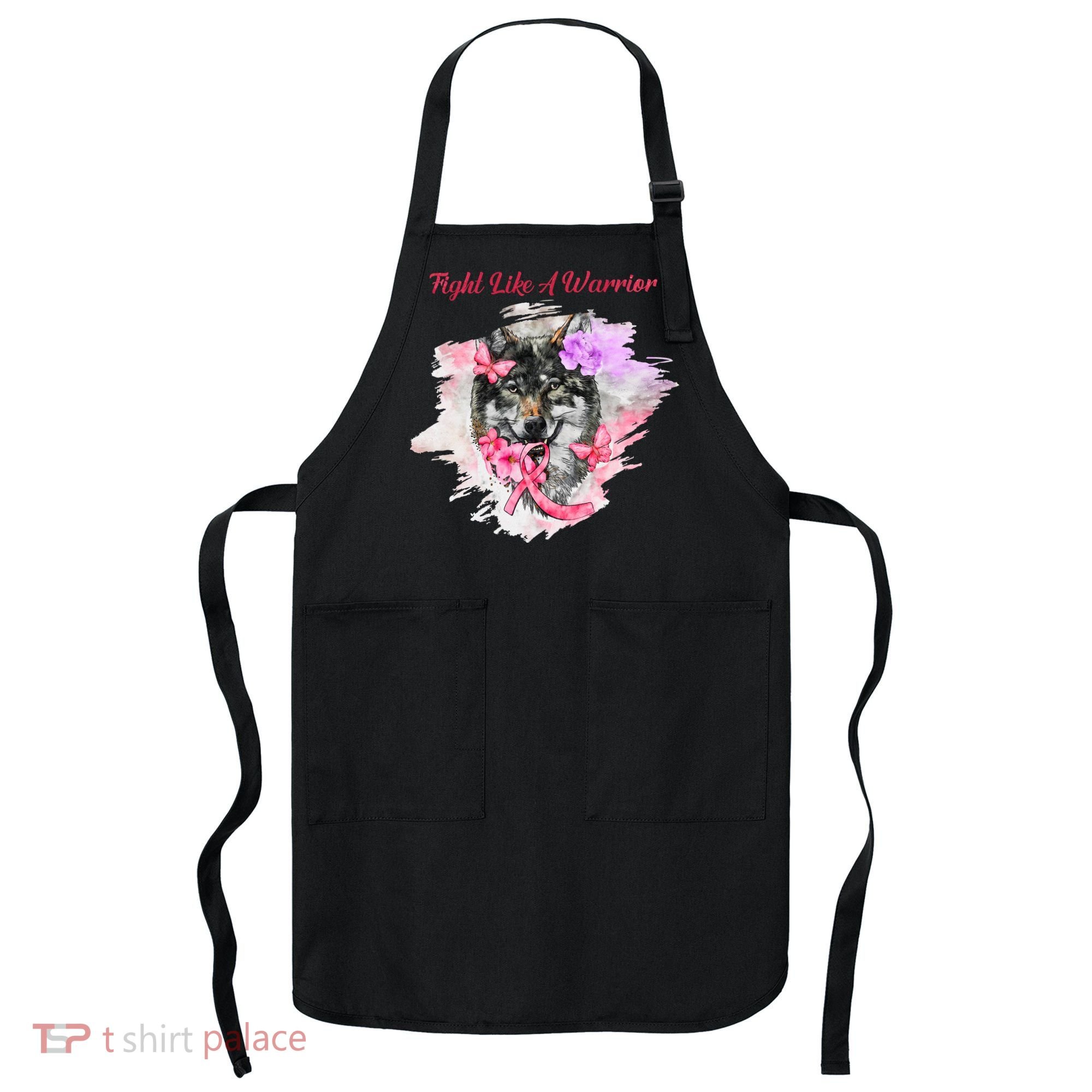 Fight Like A Warrior Wolf Pink Ribbon Breast Cancer Apron