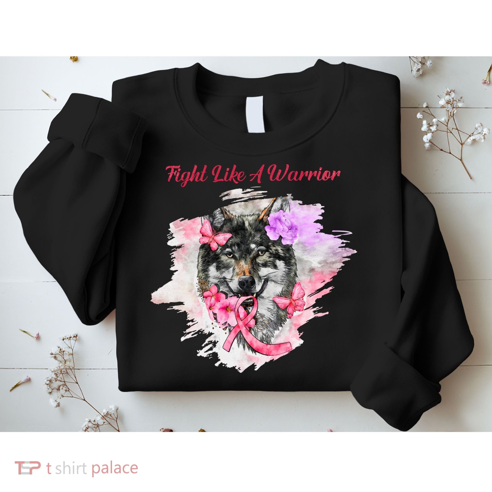 Fight Like A Warrior Wolf Pink Ribbon Breast Cancer Sweatshirt