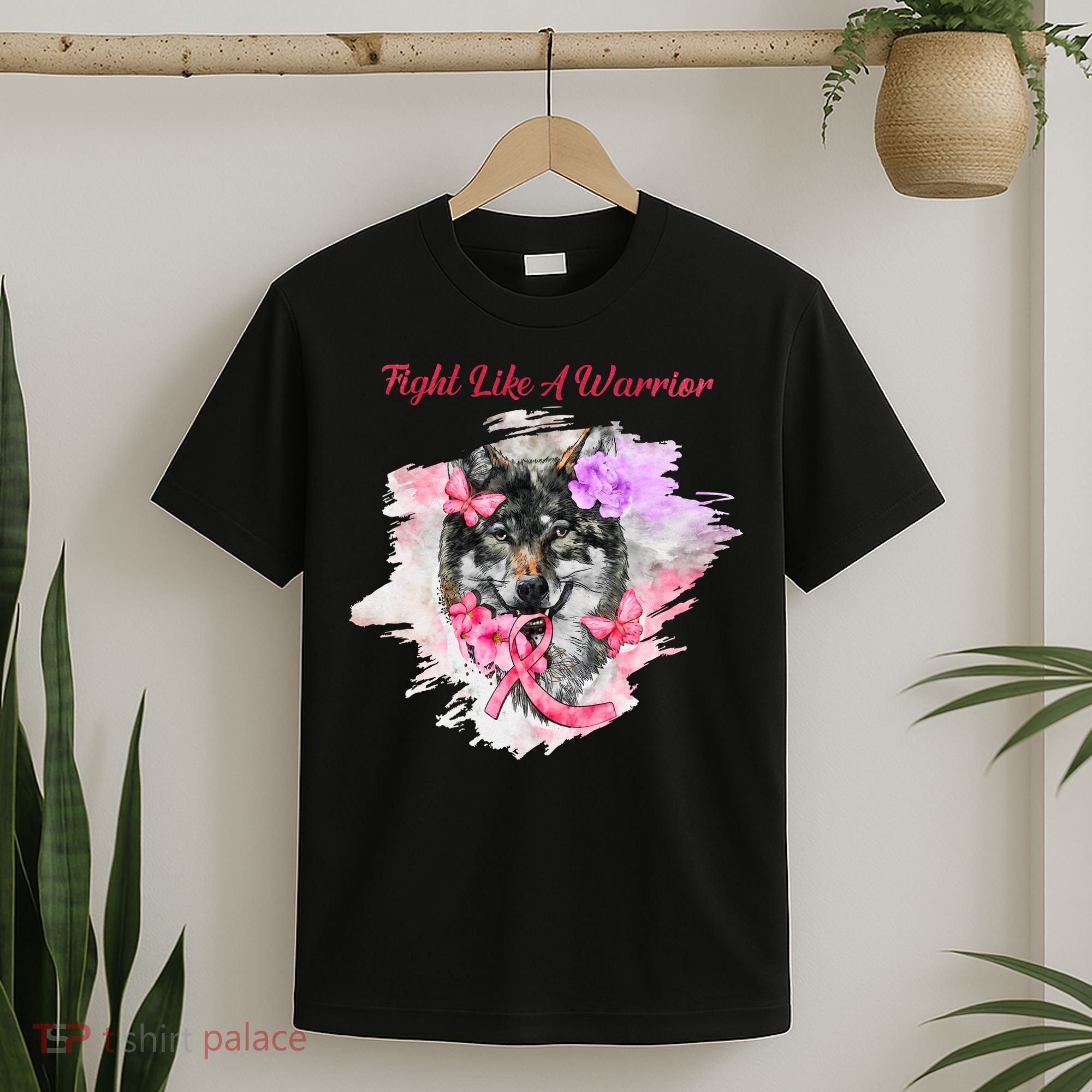 Fight Like A Warrior Wolf Pink Ribbon Breast Cancer T-Shirt