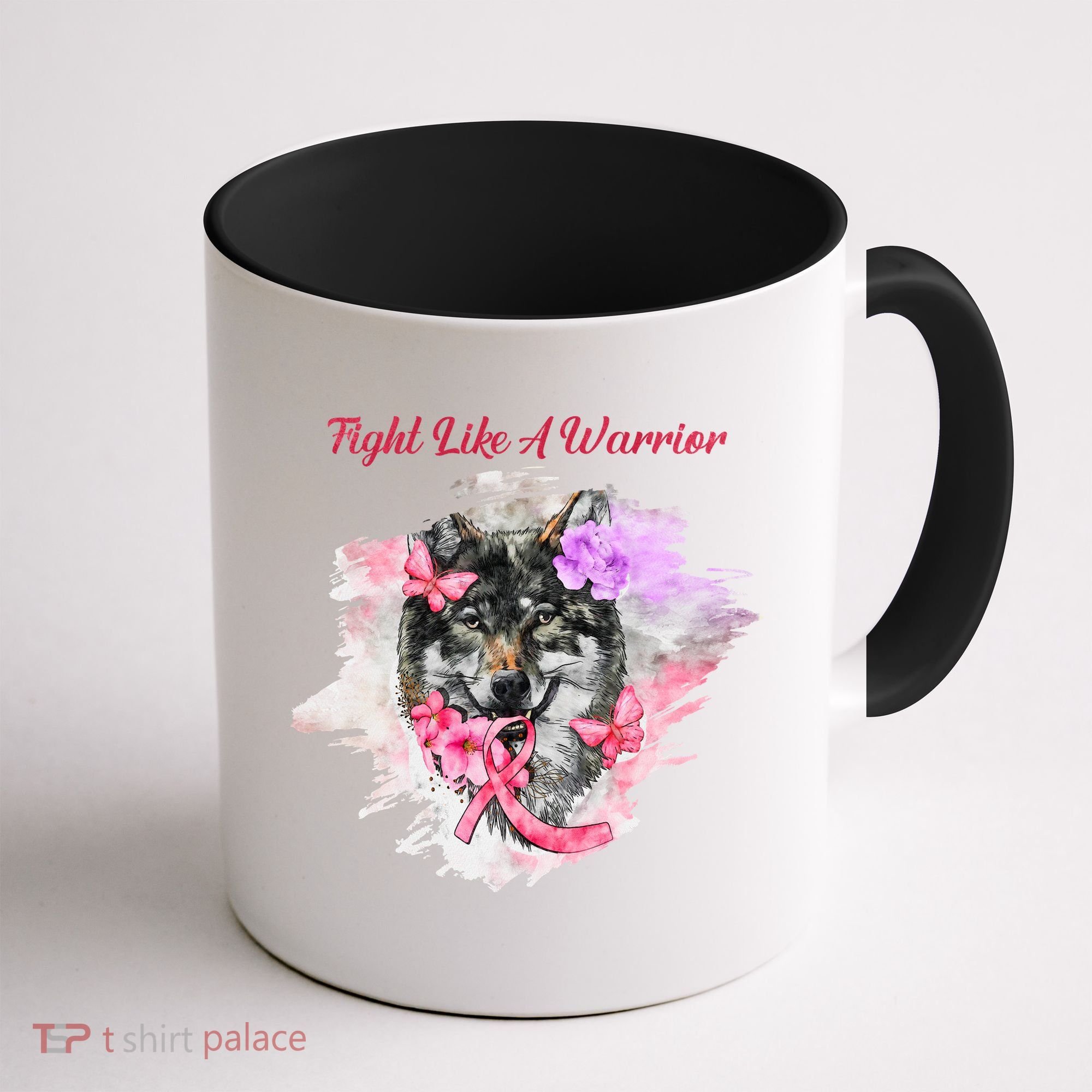 Fight Like A Warrior Wolf Pink Ribbon Breast Cancer Coffee Mug