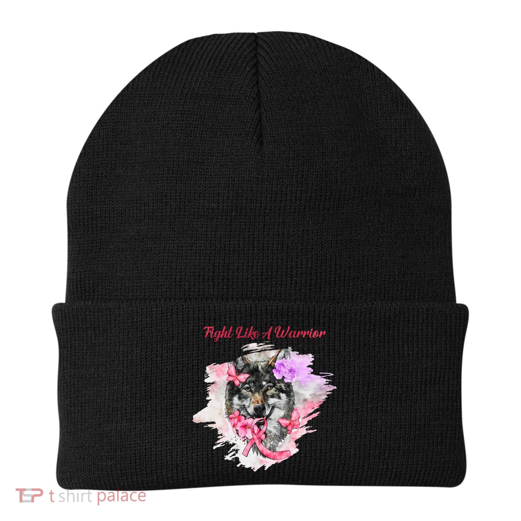 Fight Like A Warrior Wolf Pink Ribbon Breast Cancer Beanie