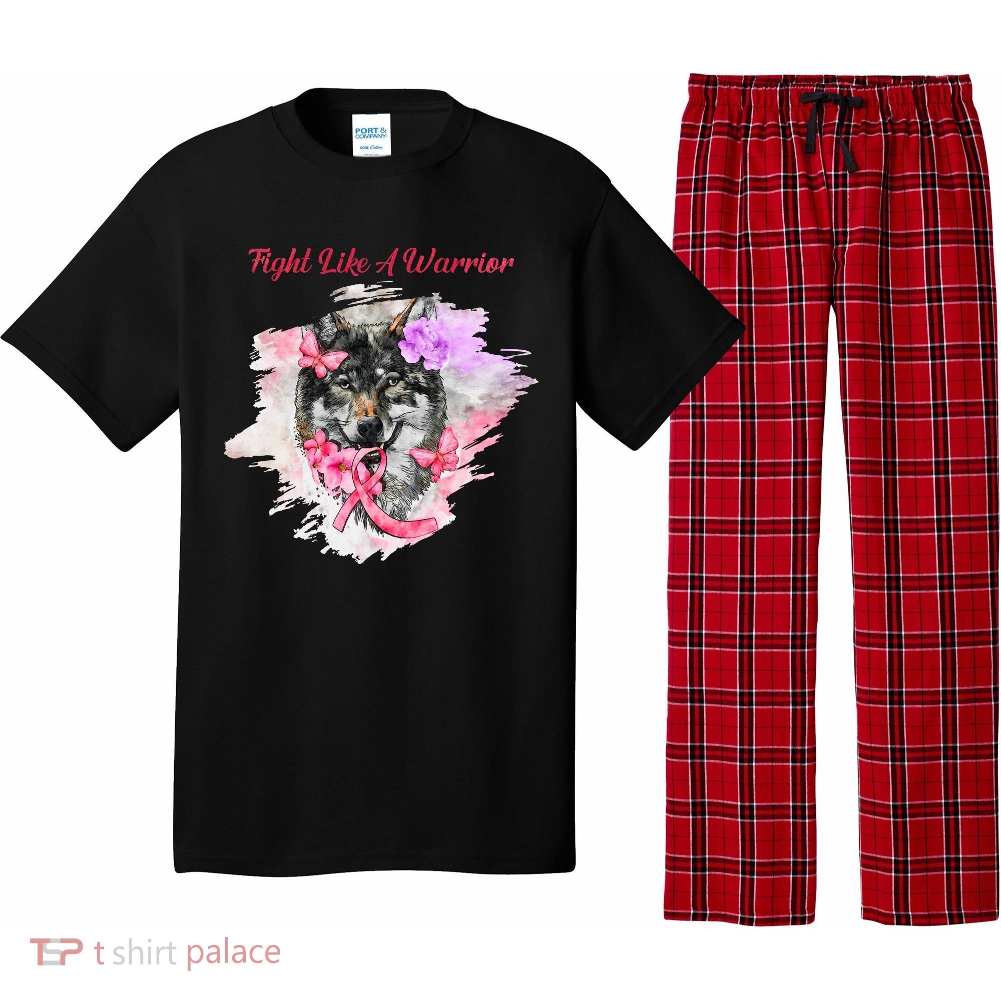 Fight Like A Warrior Wolf Pink Ribbon Breast Cancer Pajama Set