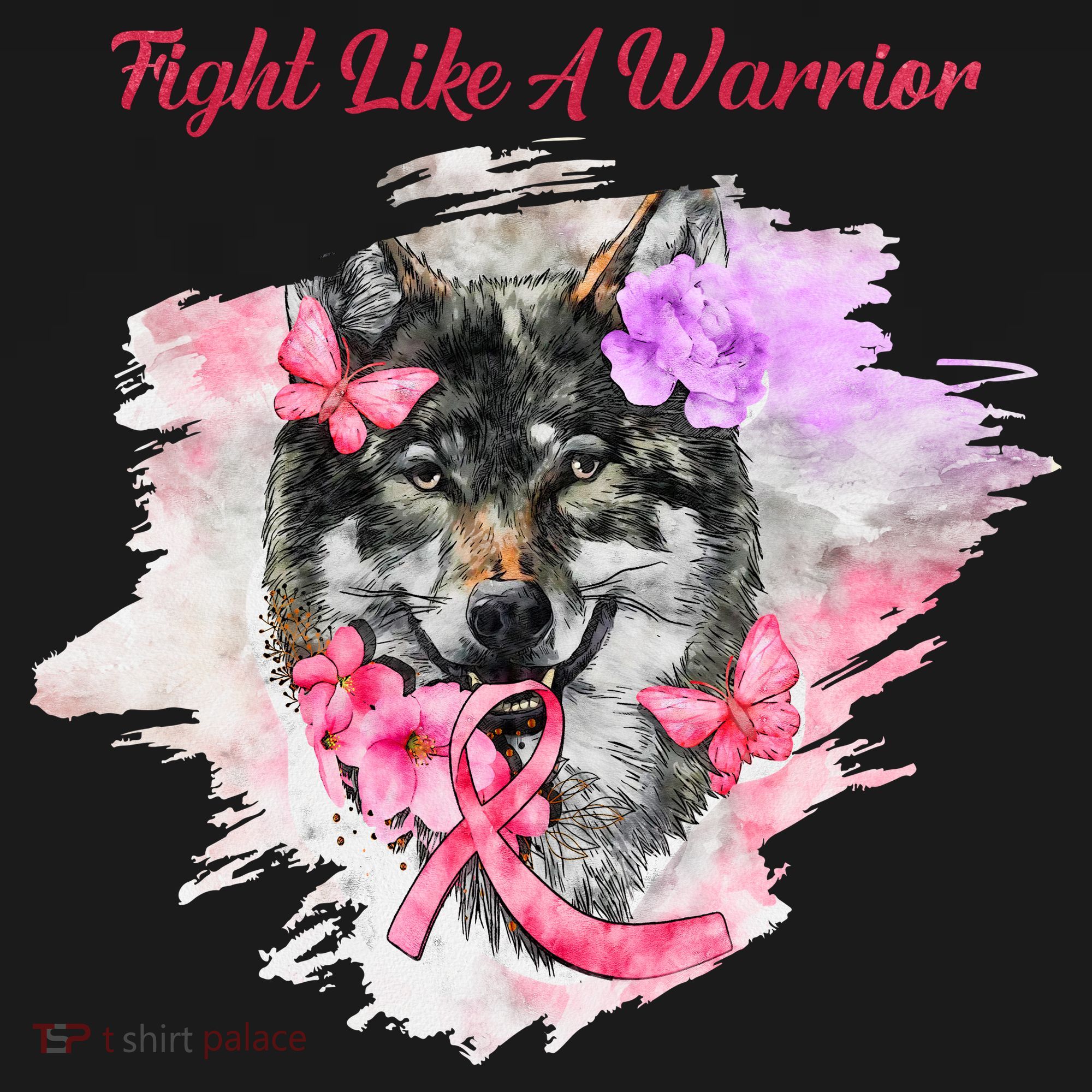 Fight Like A Warrior Wolf Pink Ribbon Breast Cancer Polo